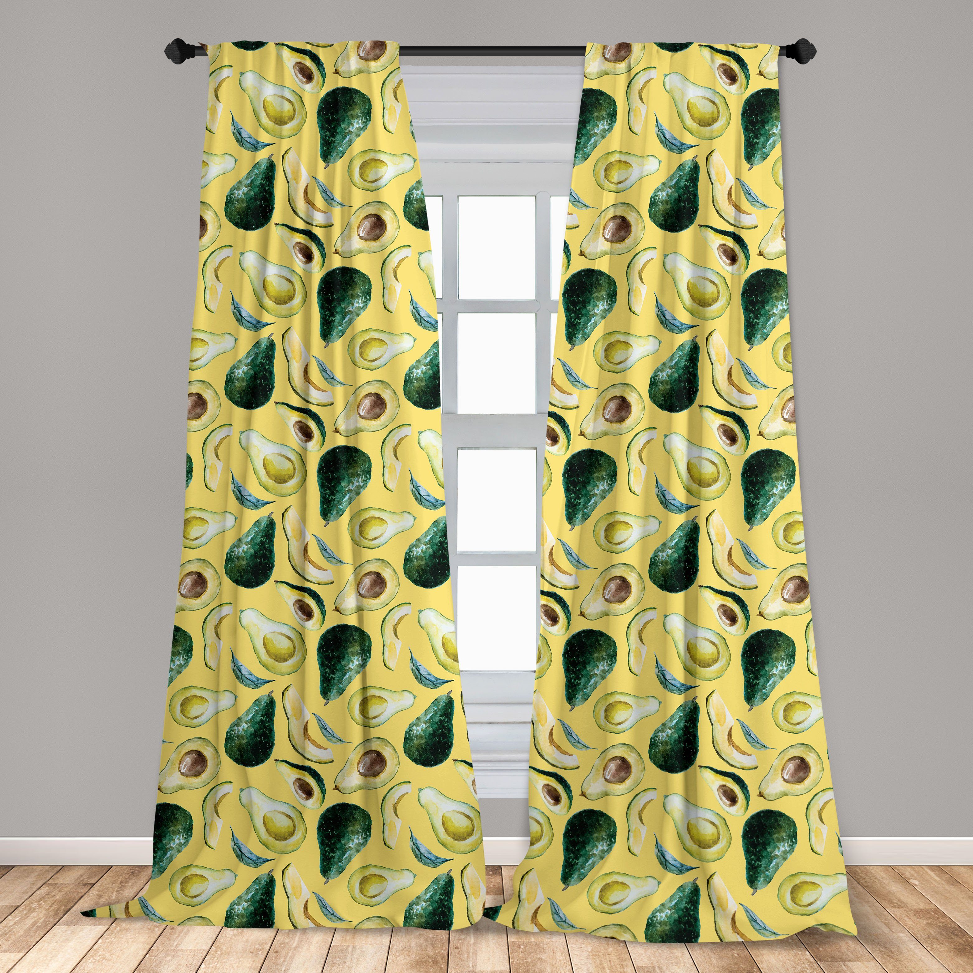 Gardine Vorhang für Wohnzimmer Schlafzimmer Lebensmittel Aquarell Dekor, Sommer Abakuhaus, Avocado Microfaser