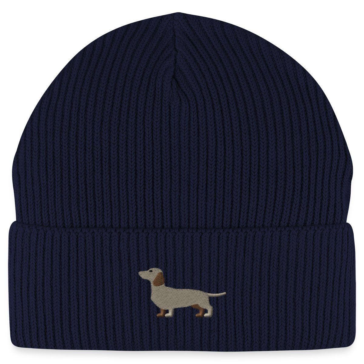 Spreadshirt Beanie Dackel Stickerei Fisherman Beanie Bio Mütze (1-St) günstig online kaufen