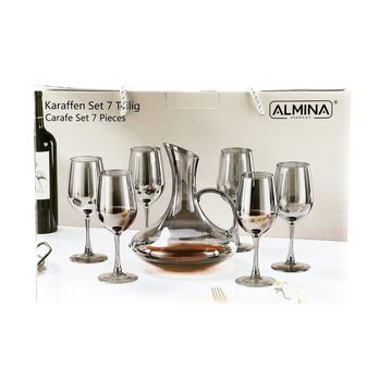 Almina Karaffe 7 Teiliger Karaffen-Set mit 6 Gläser Karaffe 1L Gläser 320 ml