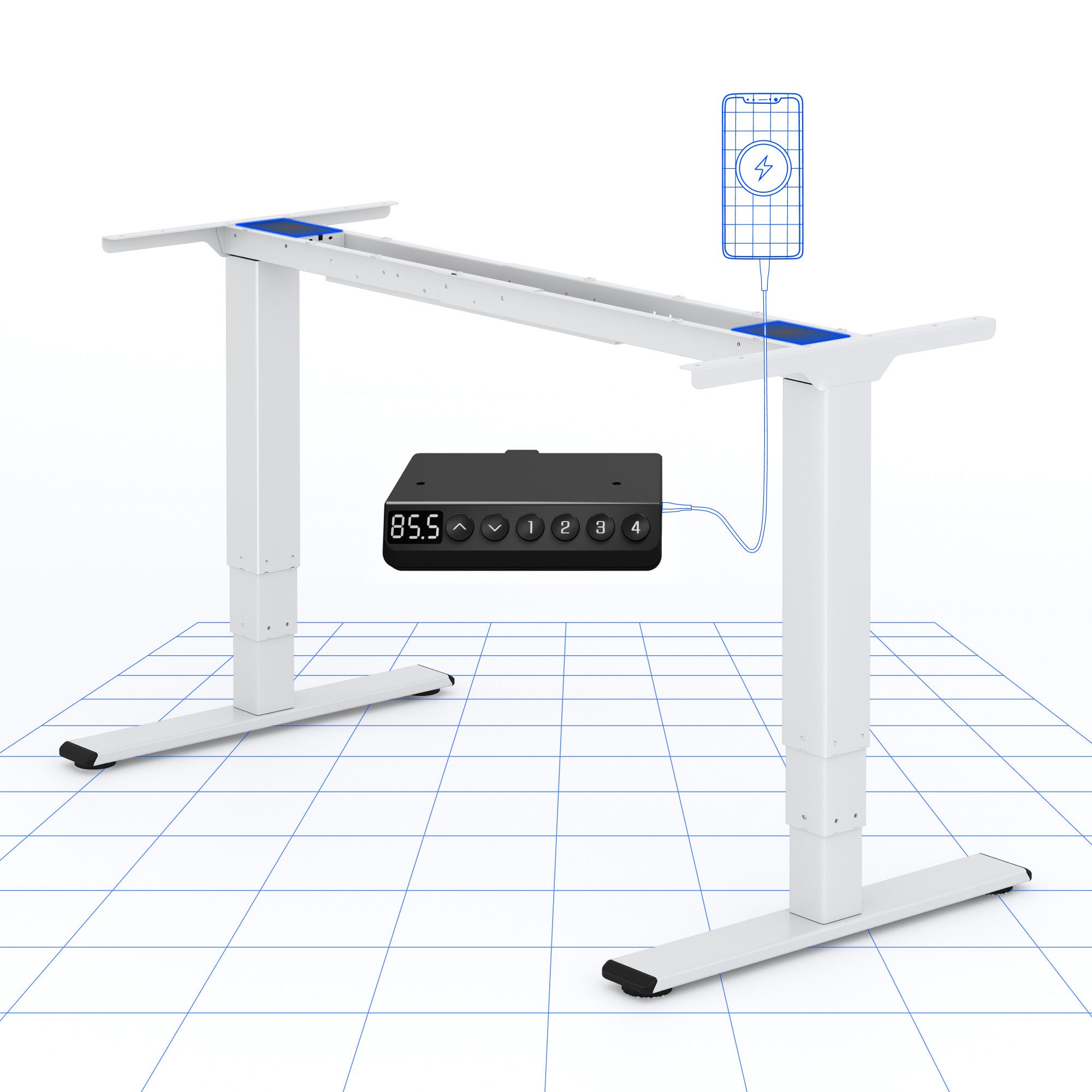 FLEXISPOT Schreibtisch Elektrisch höhenverstellbares Tischgestell (EC5 Serie) (Dual-Motor & 3-Fach-Teleskop & 4 Speicherhöhen, mit USB Charging), Antikollisionssystem, LED-Display, Max. Load: 120kg
