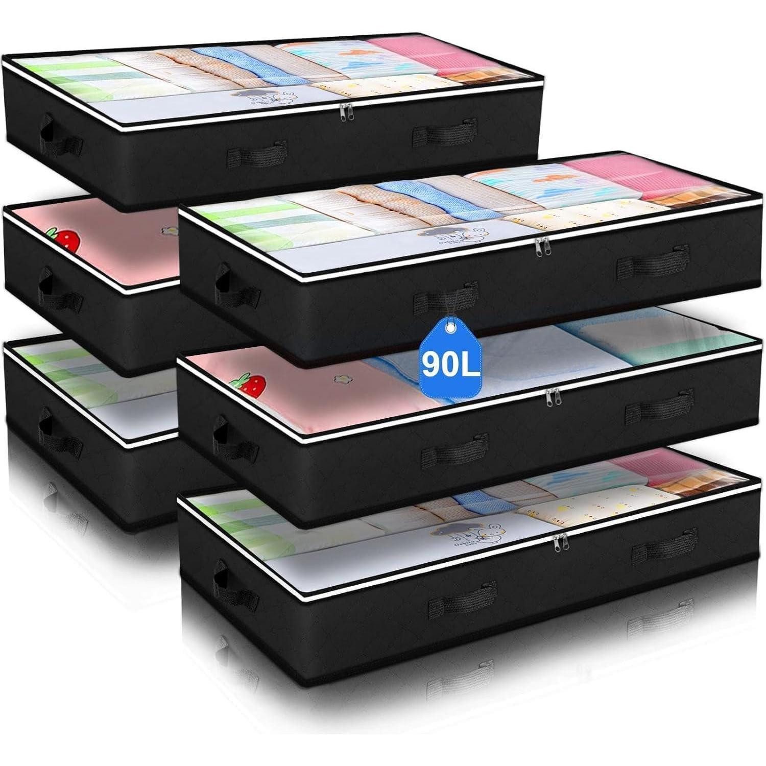 LuxusKollektion Unterbettkommode Aufbewahrungsbox Unterbett 90L Faltbar Deckel Schwarz 6 6 Pack Schwarz