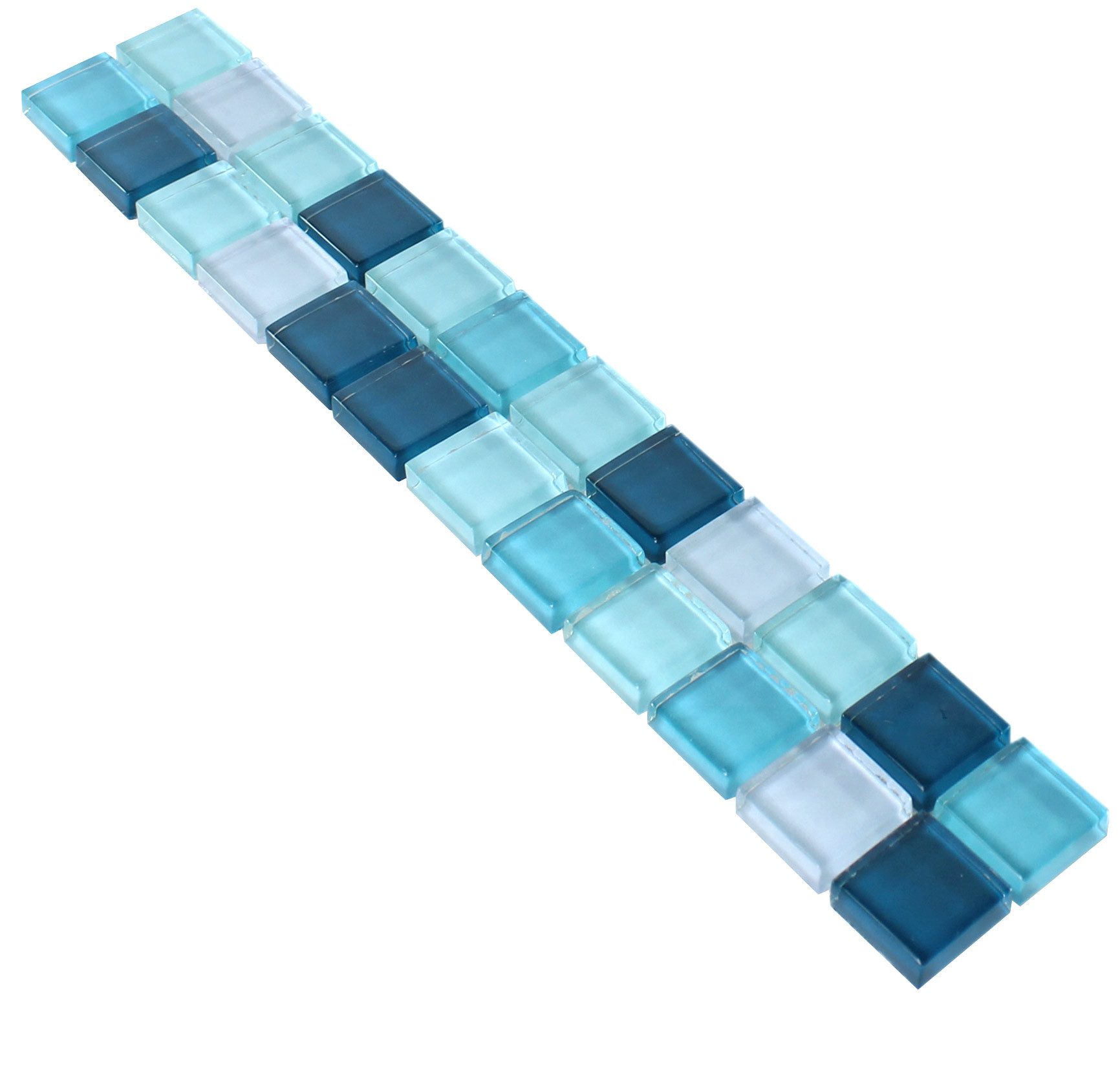 Mosafil Mosaikfliesen Glasmosaik Fliesenbordüre Akron Blau Grün, Glas 30.000x4.800, grün-blau, Verlegefertig auf ein Netz geklebt - Frostsicher - Wasserfest