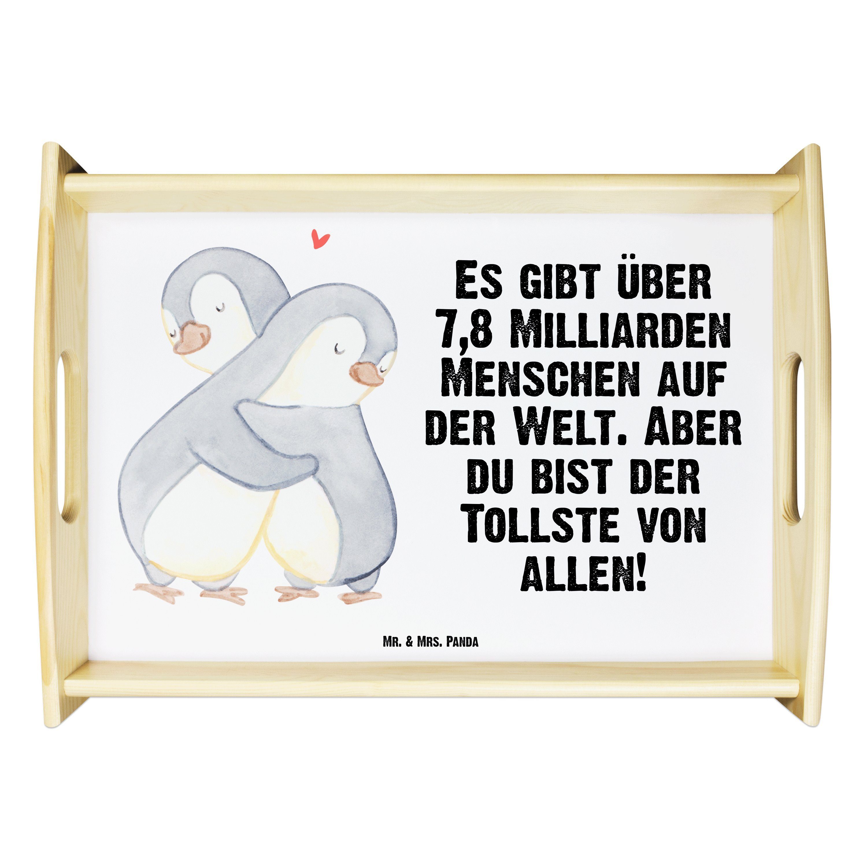 Mr. & Mrs. Panda Tablett Pinguine Kuscheln - Weiß - Geschenk, Hocheitstag, Heiratsantrag, Tabl, Echtholz lasiert, (1-tlg)