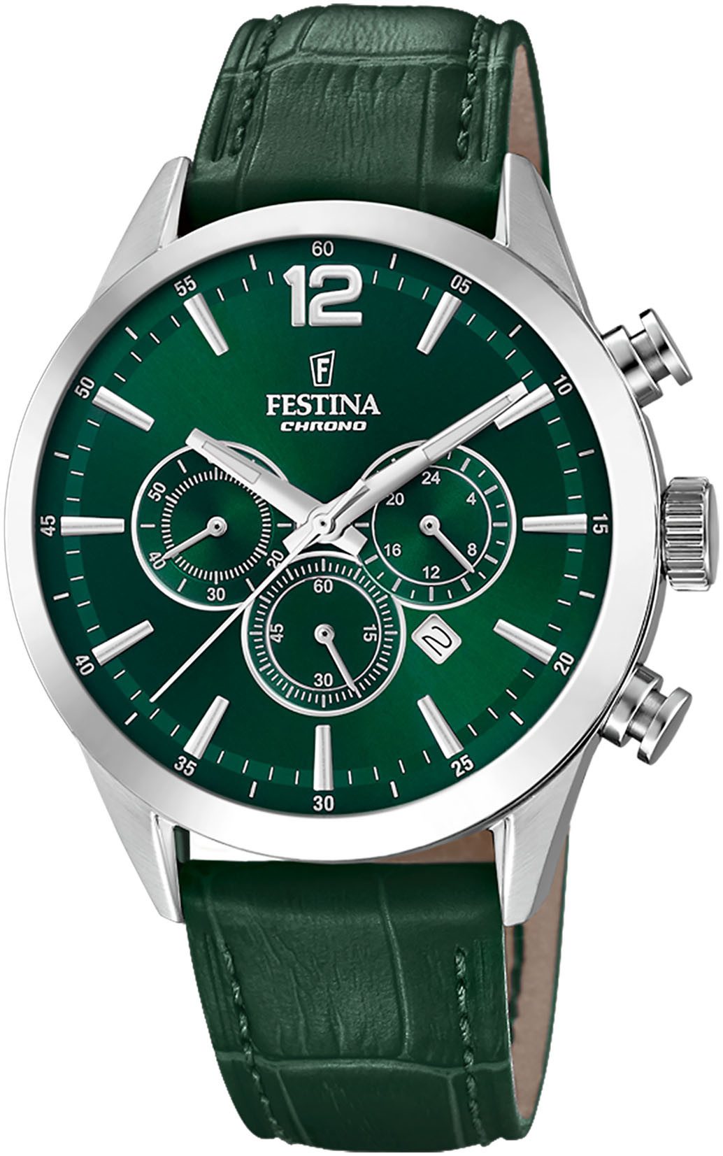 Festina Chronograph Timeless Chronograph F20542/7, Quarzuhr, Armbanduhr, Herrenuhr, Lederarmband, Datum,Stoppfunktion