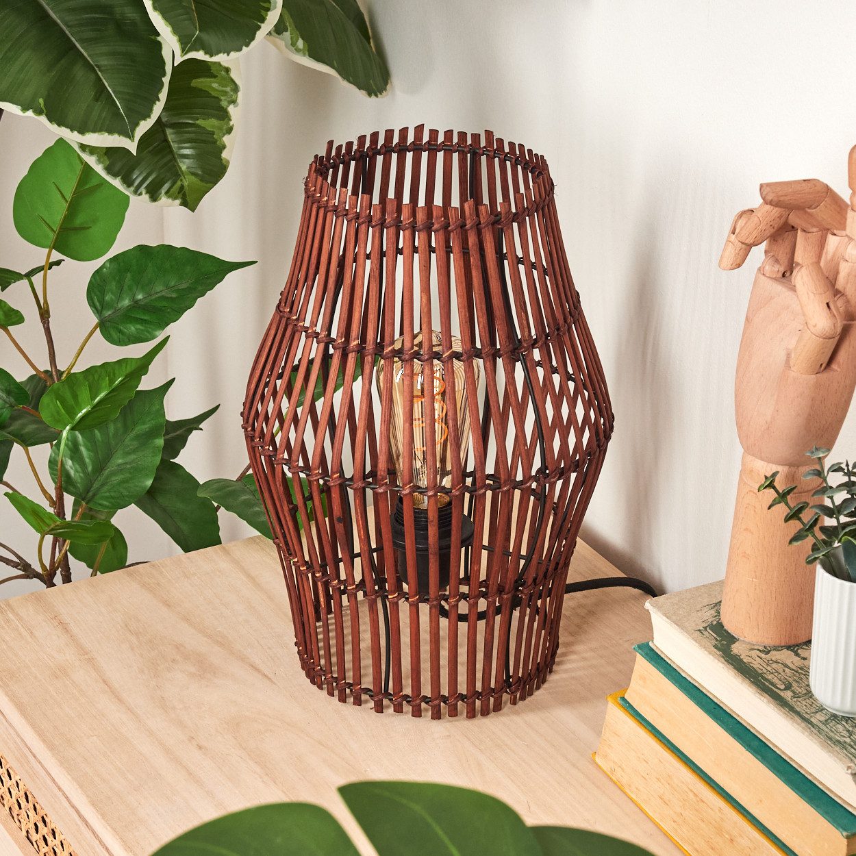 hofstein Tischleuchte Tischlampe aus Metall/Bambus in Schwarz/Braun, ohne L günstig online kaufen