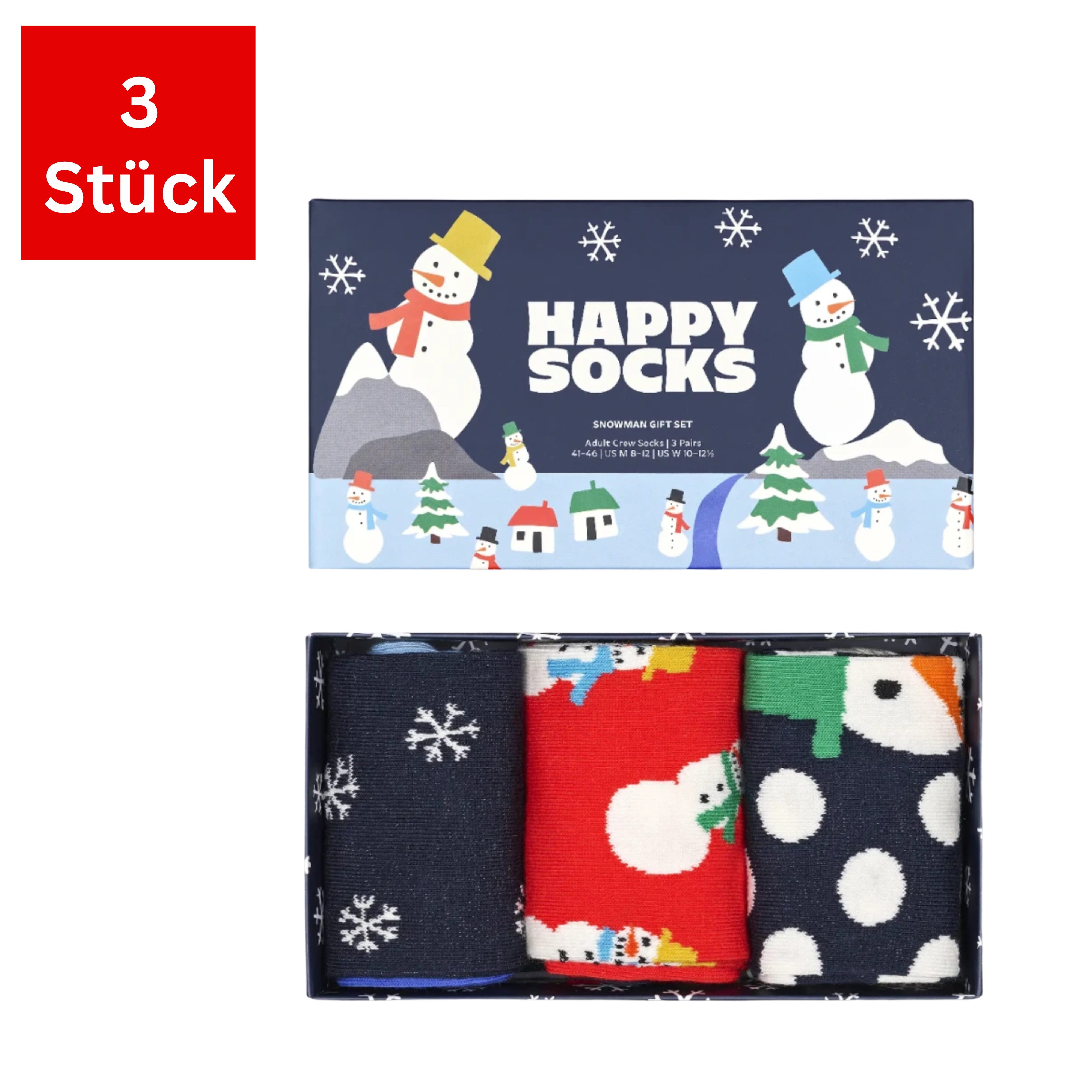Happy Socks Freizeitsocken 3er Pack Baumwoll Socken mit Motiv, Geschenk, Weihnachten