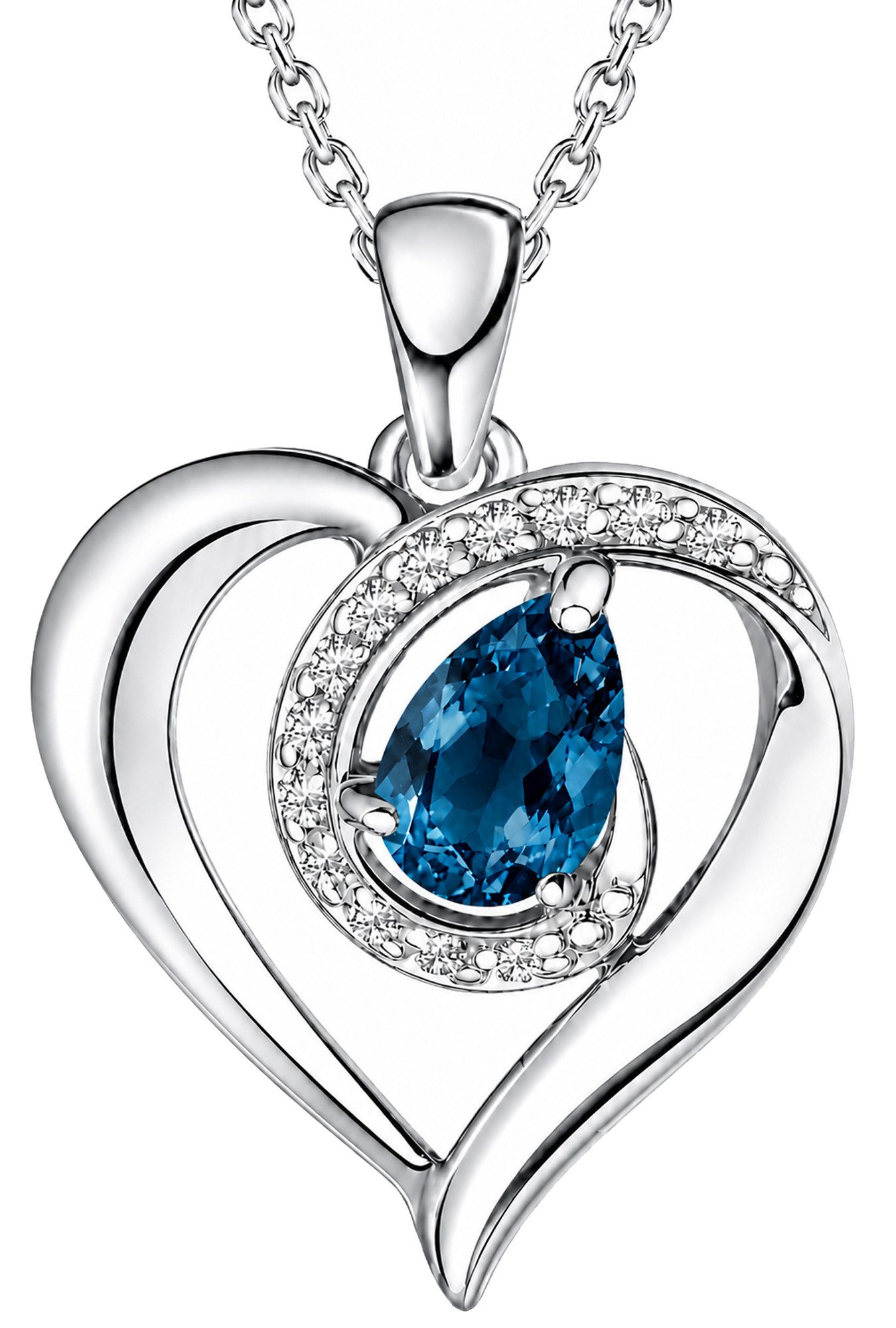 Limana Herzkette Tropfen Edelstein Schmuck Damen 925 Silber Halskette Geschenk Frau (nach Wahl Rubin Saphir Opal Silberkette inkl. Dose und Tasche), Geburtstag Jahrestag Hochzeitstag Weihnachten Muttertag Valentinstag