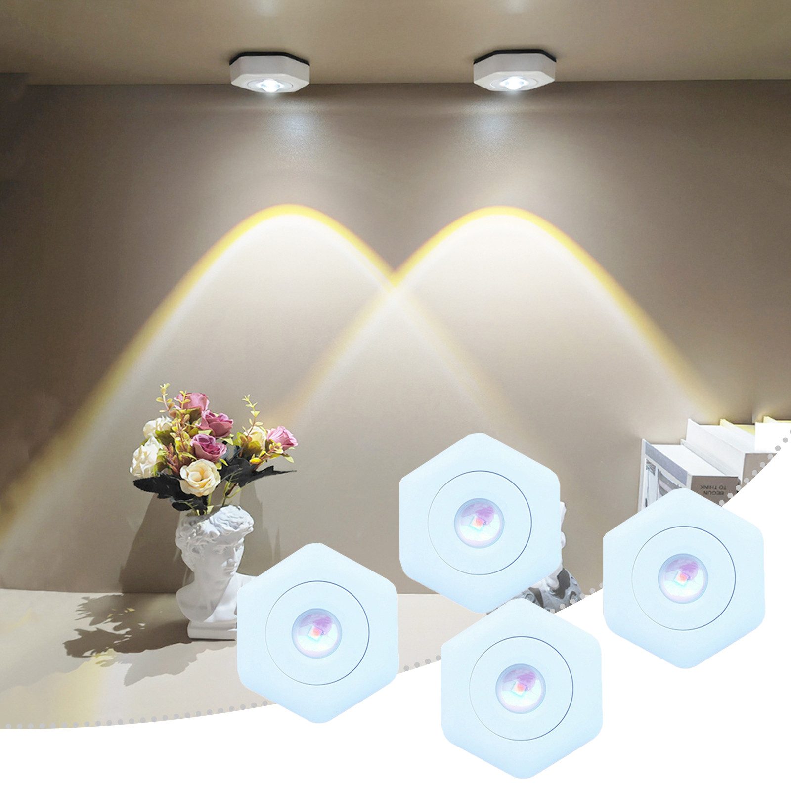 MUPOO Unterschrankleuchte LED-Spots Batteriebetrieben 1/2/4er-Pack, Kabello günstig online kaufen