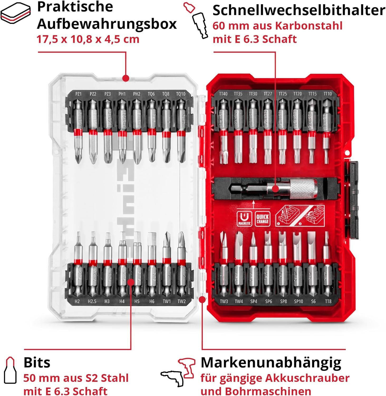 Einhell Bit-Set Einhell M-CASE 33-tlg. Bit-Set (für Akkuschrauber und Bohrmaschinen mi, 33-St., Einhell M-CASE 33-tlg. Bit-Set (für Akkuschrauber und Bohrmaschi – Bild 3 von 5