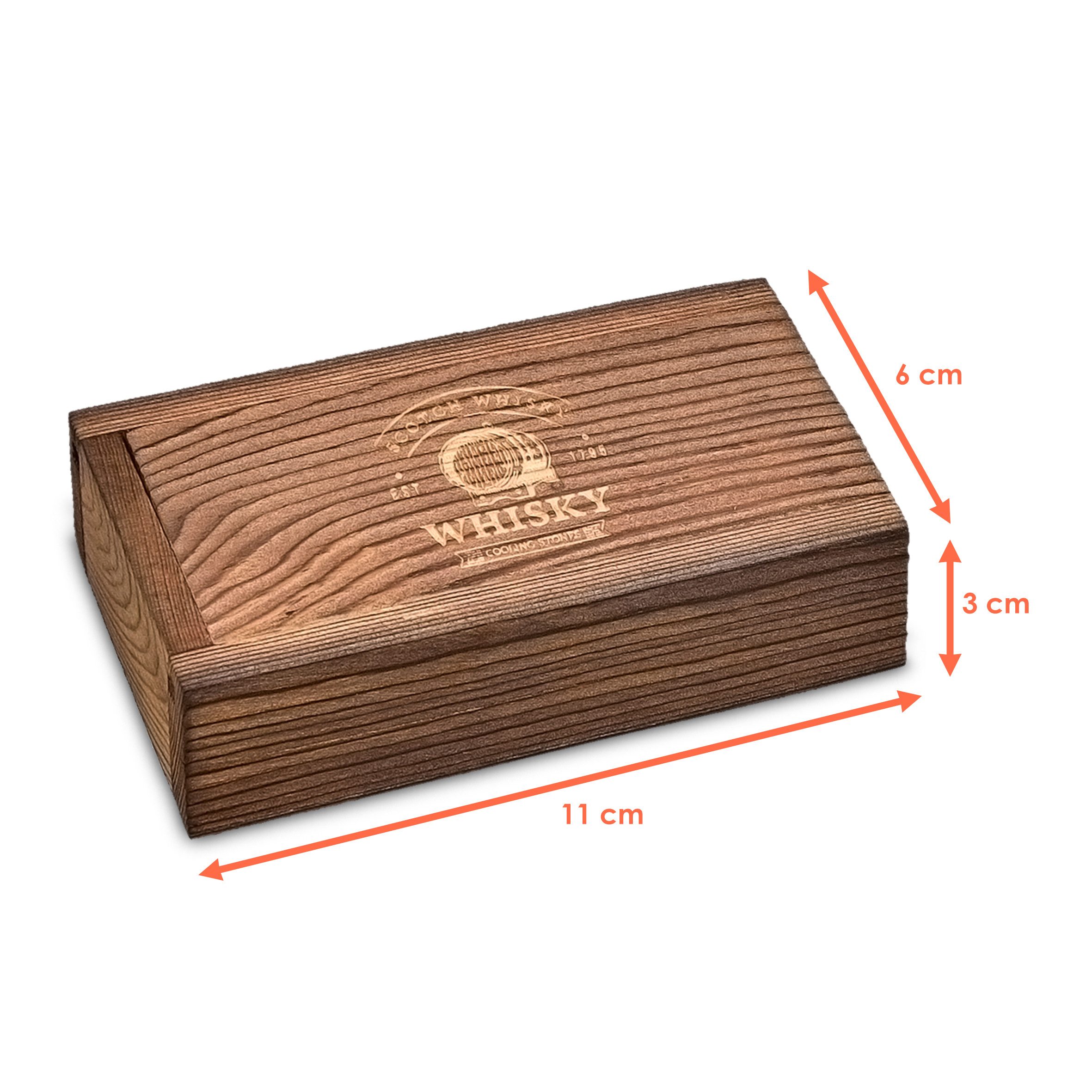 Woma Eiswürfel-Steine Basalt Whisky Steine Geschenk Set in edler Holzbox - 7-teilig, Wiederverwendbare Kühlwürfel inklusive Samtbeutel