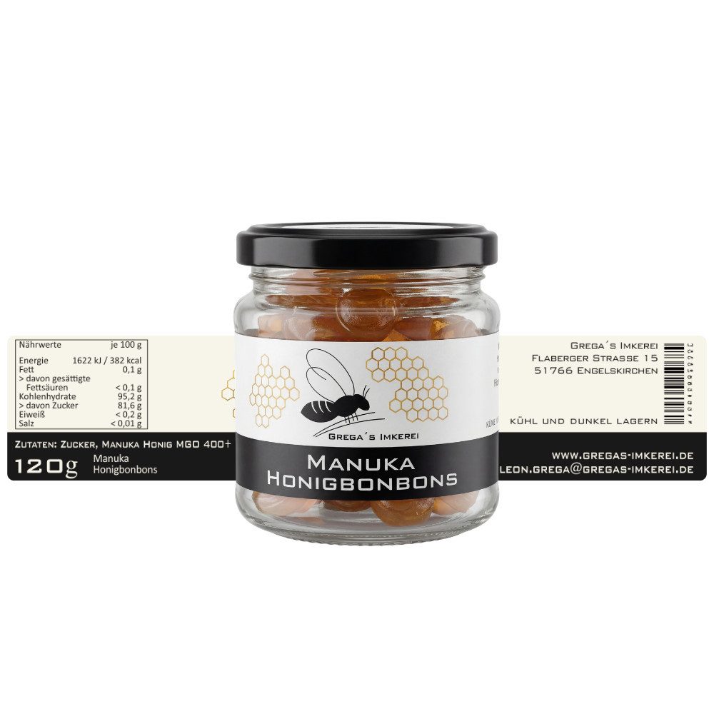 Grega´s Imkerei Honig Bonbon mit Manuka Honig MGO 400+, 1 x 120 g, (im Glas, Ideal für unterwegs, als wohltuender Begleiter), mit Laborgeprüften Manuka Honig pe – Bild 4 von 5