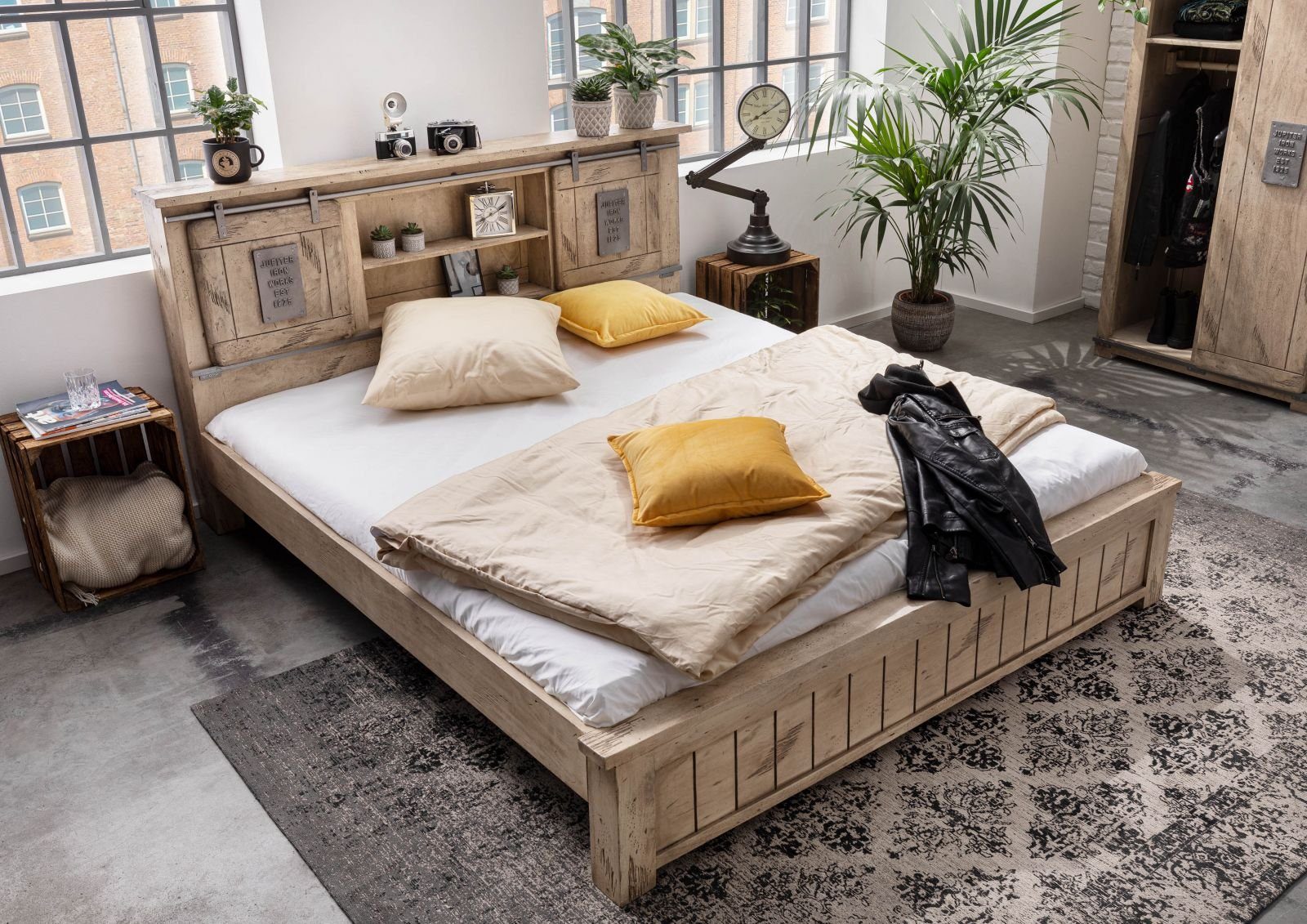 Massivmoebel24 Massivholzbett (Bett Mango 140x200 whitewash günstig online kaufen