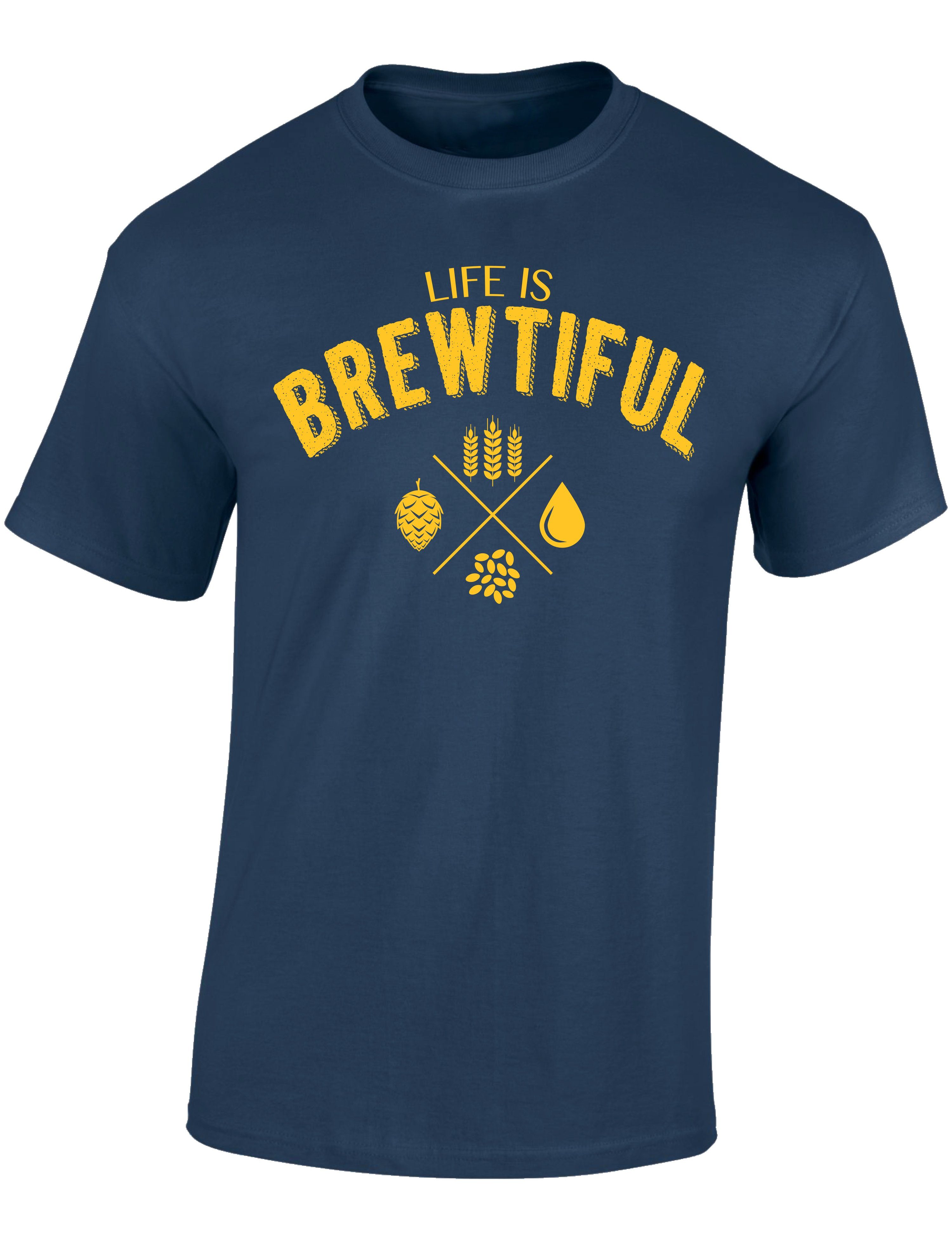 Baddery Print-Shirt "Life is Brewtiful" - Bier Geschenke für Männer - Bier T-Shirt, hochwertiger Siebdruck, aus Baumwolle