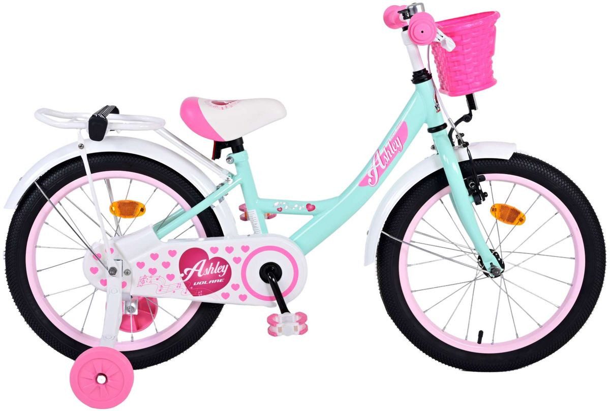 Volare Kinderfahrrad 18 Zoll Fahrrad Kinder Mädchen Fahrrad Mädchenfahrrad Rad Ashley 31836, 1 Gang, Rücktrittbremse, Gepäckträger, Stützräder, Korb, Seitenständer