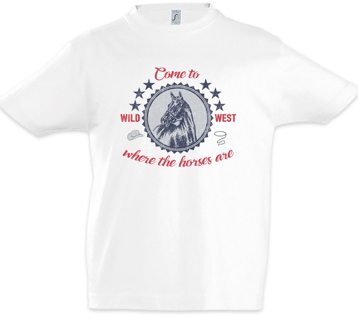 Print-Shirt Come To The Wild West Kinder T-Shirt Horse Pferd Rodeo Sport Cowgirl