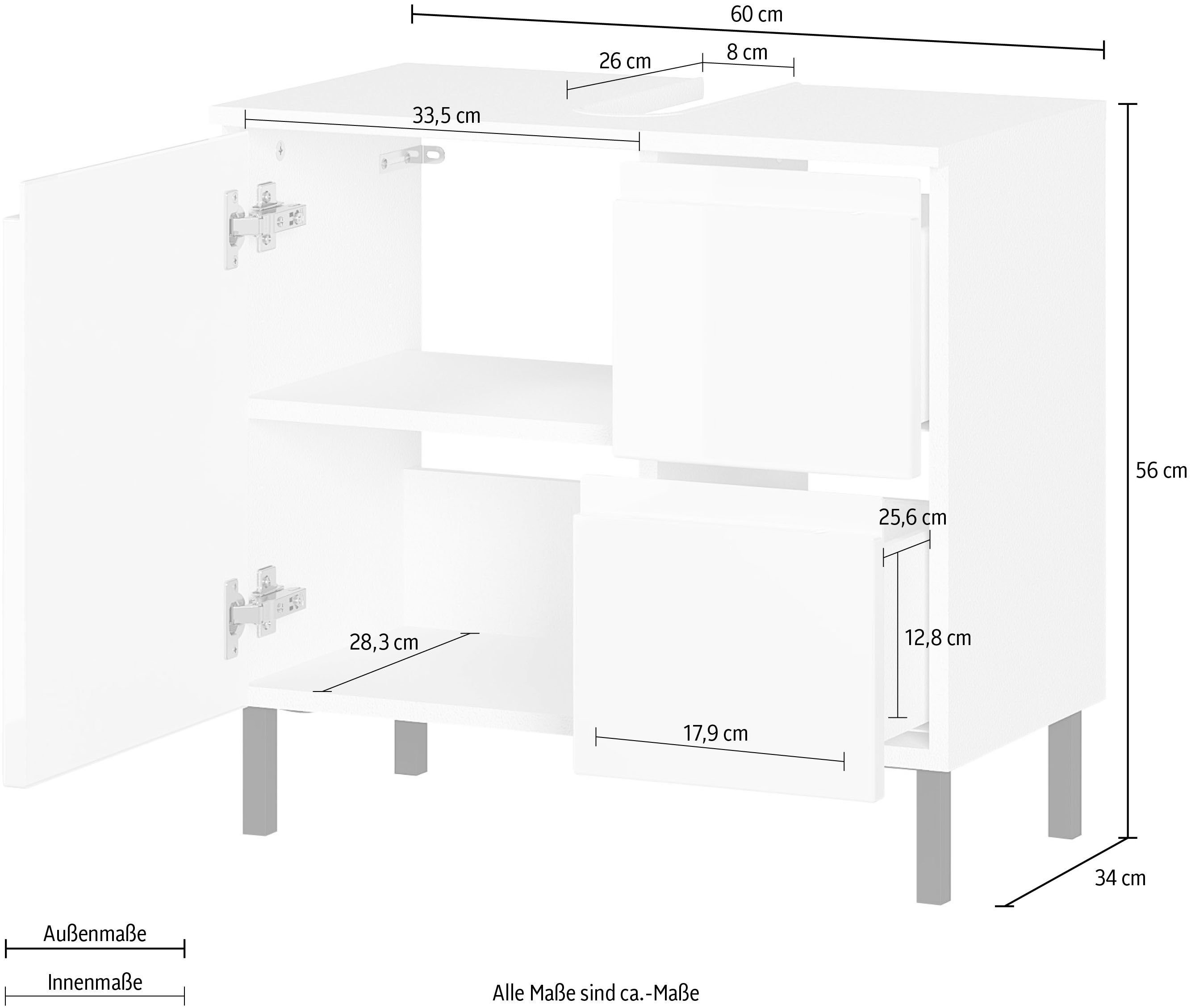 verstellbarer 60 Waschbeckenunterschrank Scantic | cm, Einlegeboden GERMANIA Weiß Breite Badezimmerschrank, Weiß
