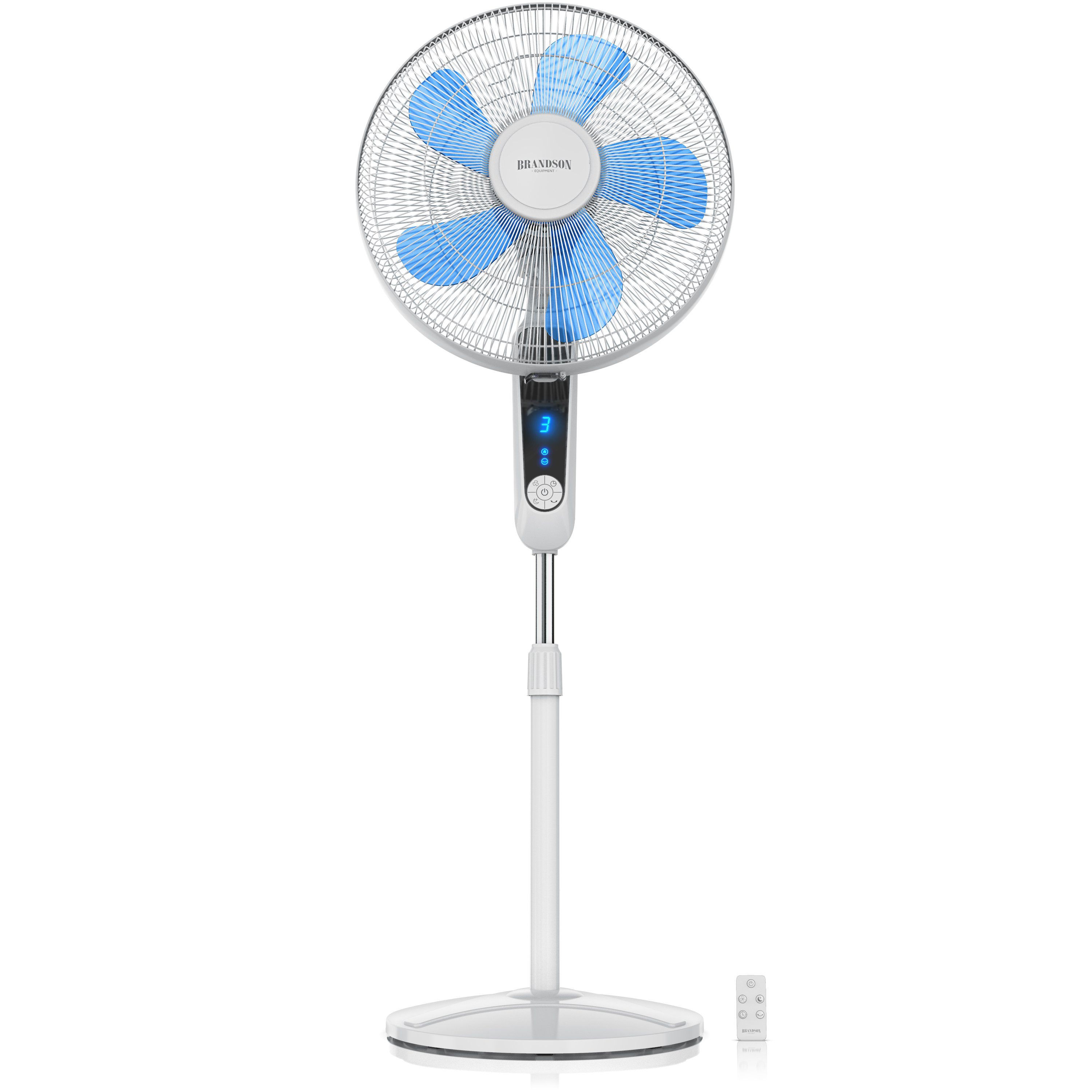 Brandson Standventilator, 40 cm Durchmesser, Fernbedienung, Display, Oszillation, 60 Watt, Höhe & Kopf verstellbar weiß