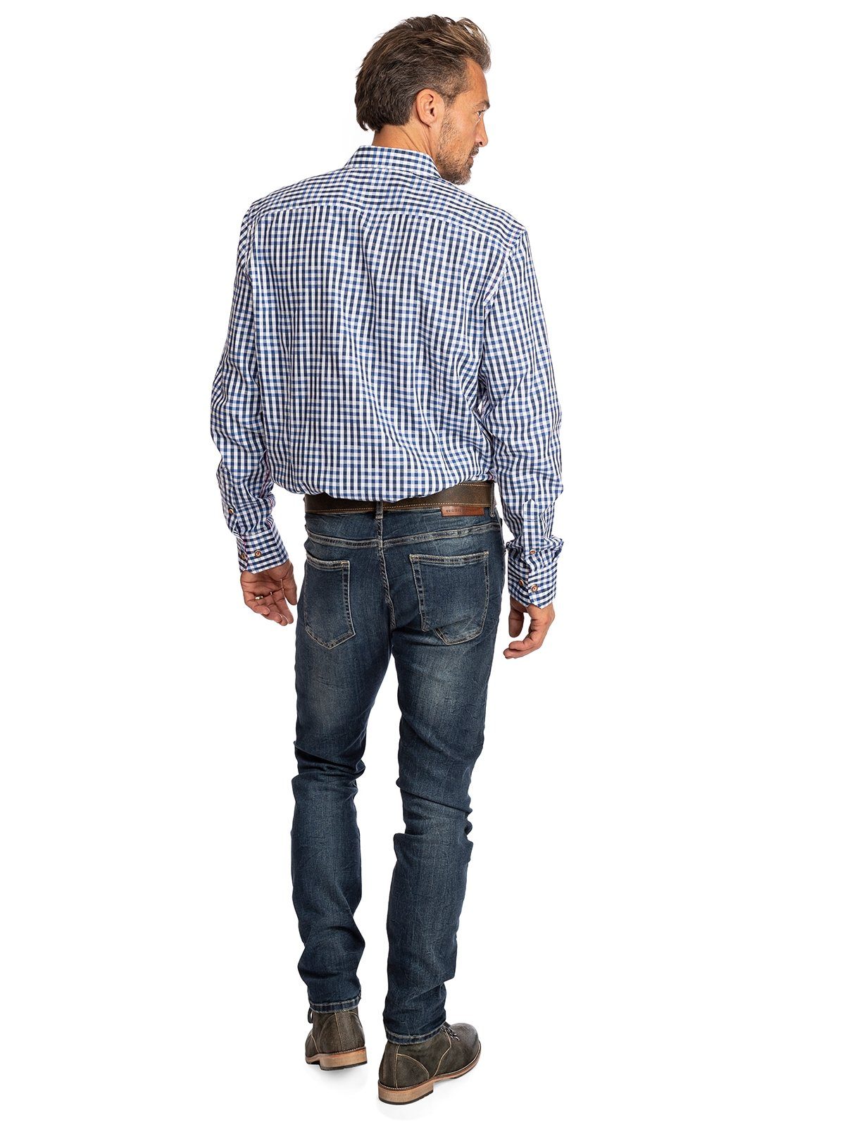 BURGSTADT Langarmhemd (Slim Fit) OS-Trachten blau Trachtenhemd Karo