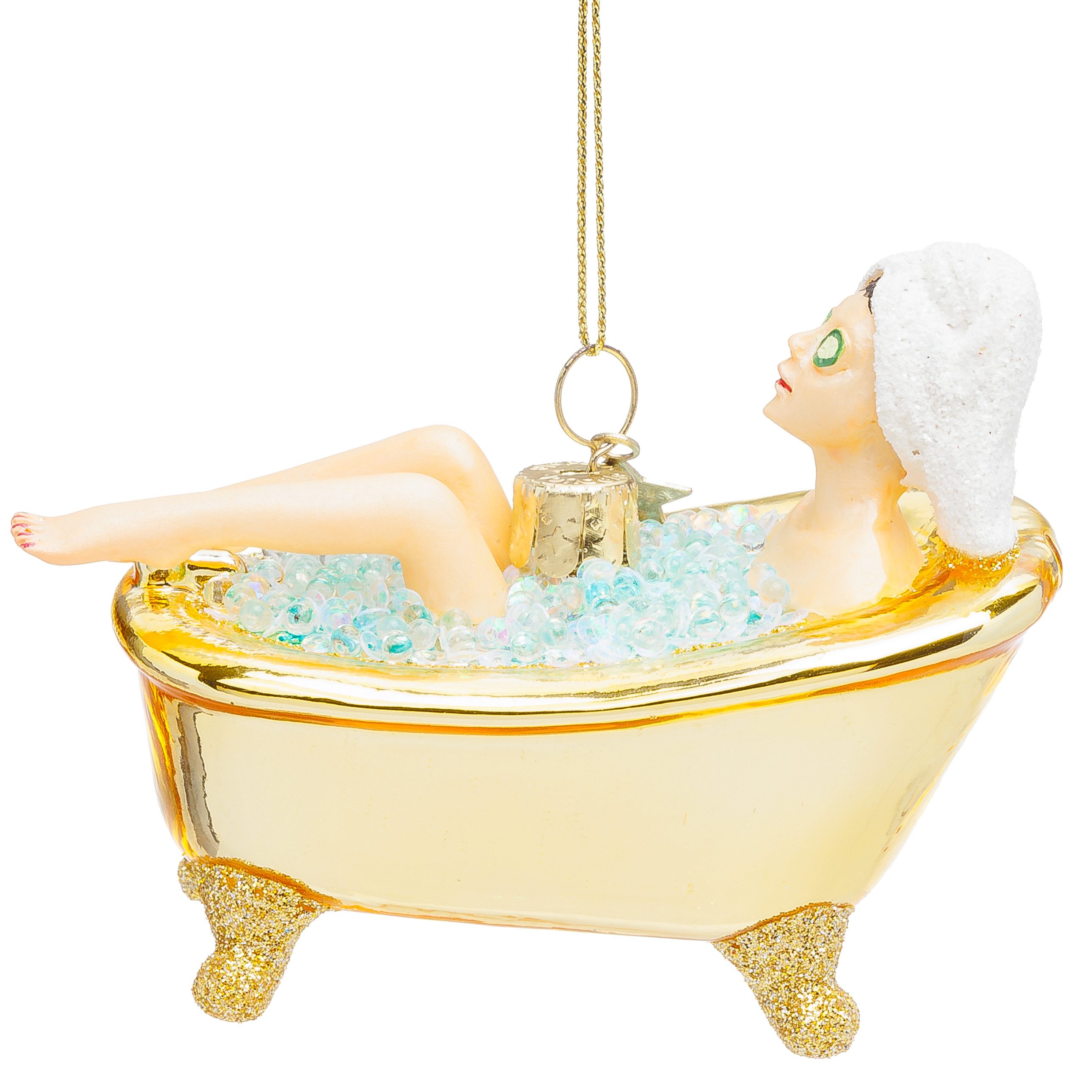 SIKORA Weihnachtsbaumkugel Badewannen Girl besondere Weihnachtskugel Glas Anhänger – BS050, Christbaumschmuck Deko - traditionell, witzig & außergewöhnlich