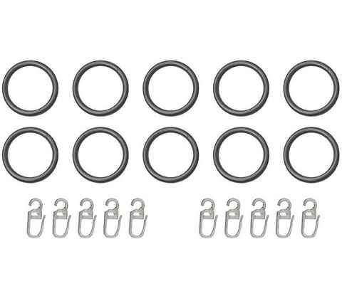 Gardinenring, indeko, Gardinenstangen, (Set, 10-St., mit Faltenlegehaken), für Vorhangstangen bis Ø 20 mm