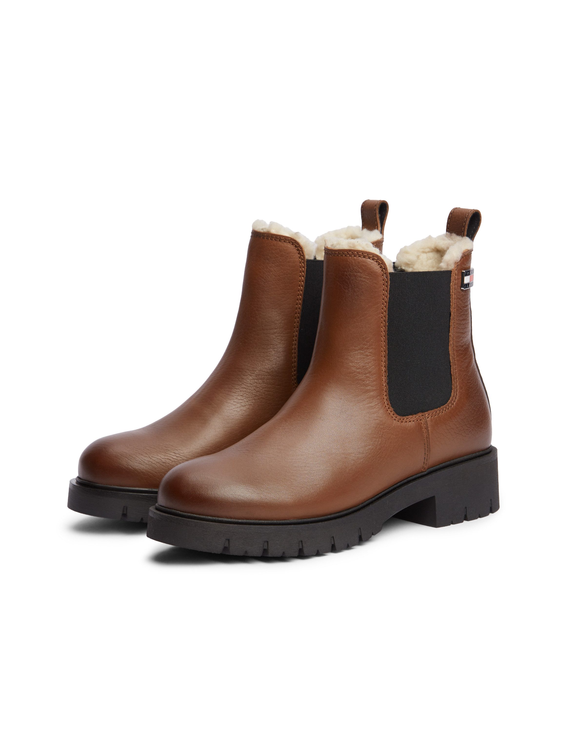 Tommy Jeans TJW CLEATED CHELSEA BOOTS WL Winterboots Blockabsatz, Stiefelette, Chelseaboots mit typischer Logoflag