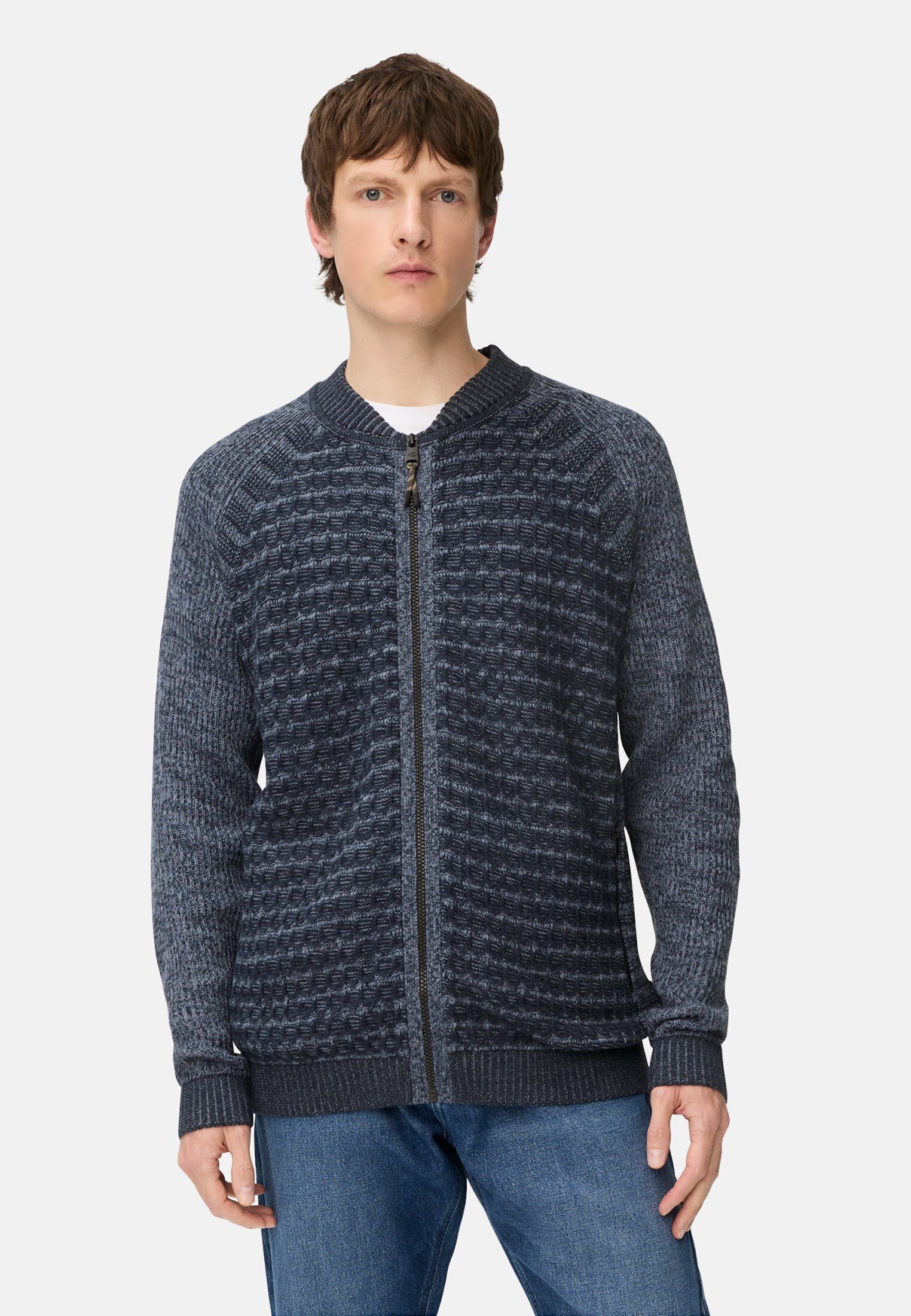 camel active Strickjacke im Bomberstil Langarm Stehkragen