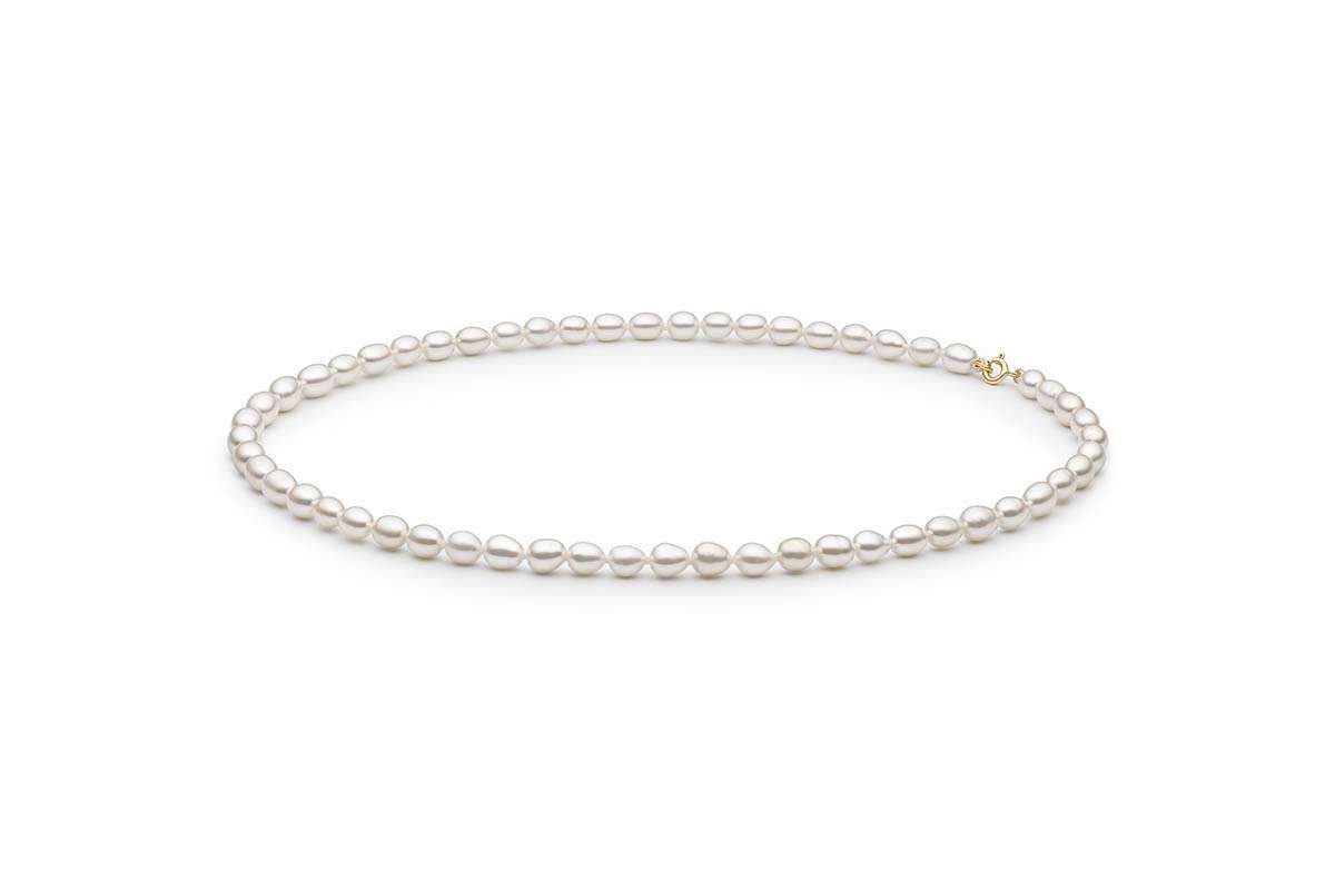Gaura Pearls Perlenkette Leichter Choker weiß reisförmig 5-5.5 mm 40 cm Süßwasserzuchtperlen