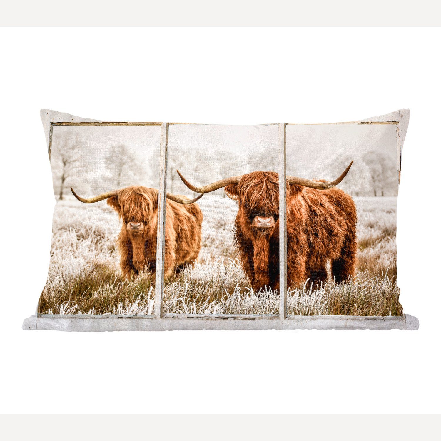 MuchoWow Dekokissen Scottish Highlander - Ansicht - Kuh, Wohzimmer Dekoration, Zierkissen, Dekokissen mit Füllung, Schlafzimmer