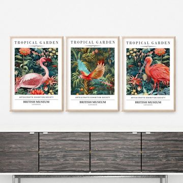 homestyle-accessoires Poster Bilder Bilderset Wandbilder TROPICAL GARDEN FLAMINGO 3er Set Print, Ohne Bilderrahmen