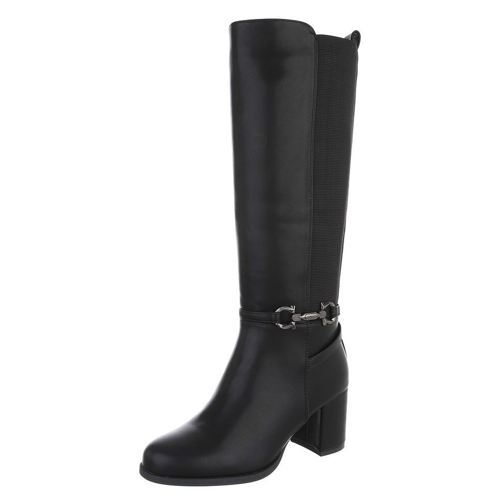 Ital-Design Damen Langschaftstiefel mit Blockabsatz und Zierdetail Stiefel (92299844) Blockabsatz Stiefel in Schwarz