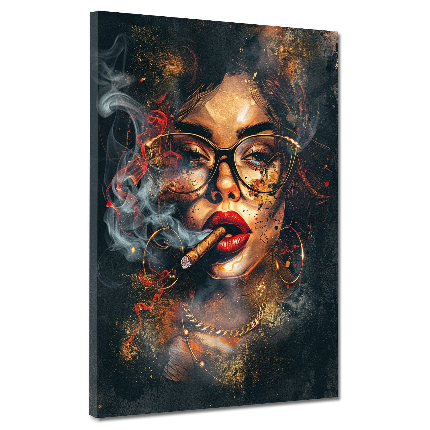 Artedinoi Leinwandbild Sinnliche Frau mit Brille Pop Art gold Leinwandbild Wandbild XXL, Sinnliche Frau, modern