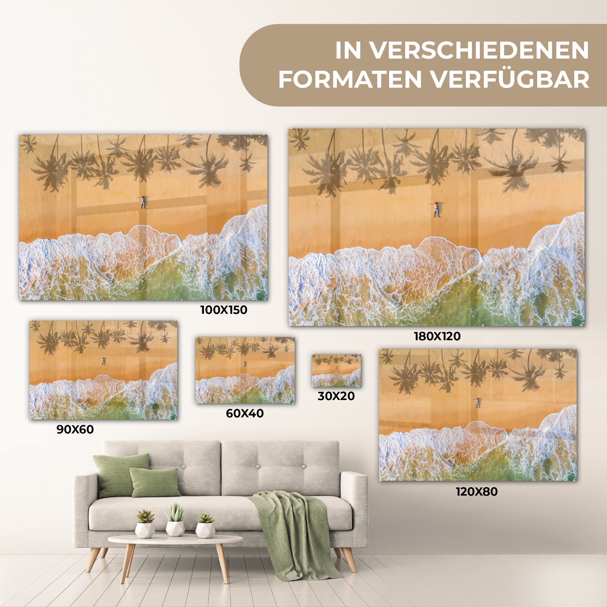 Acrylglasbild Acrylglasbilder & - (1 Strand St), Wohnzimmer - Palme, Schatten Schlafzimmer MuchoWow