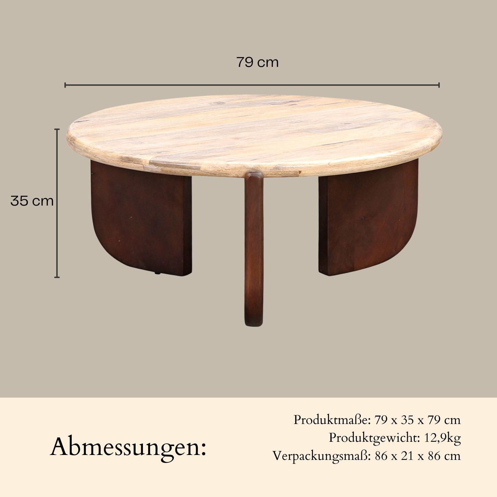 Marrakesch Orient & Mediterran Interior Couchtisch Skandinavischer Couchtisch Adorata aus Mangoholz Möbel massiv 80 cm (1-St), Handarbeit