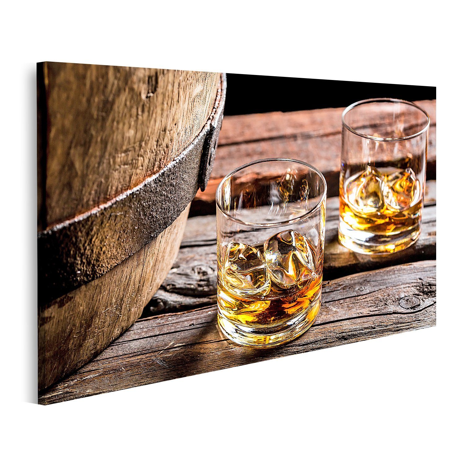 Leinwandbild Bild auf Leinwand Glas Whisky Im Alten Keller Wandbild Leinwandbild W