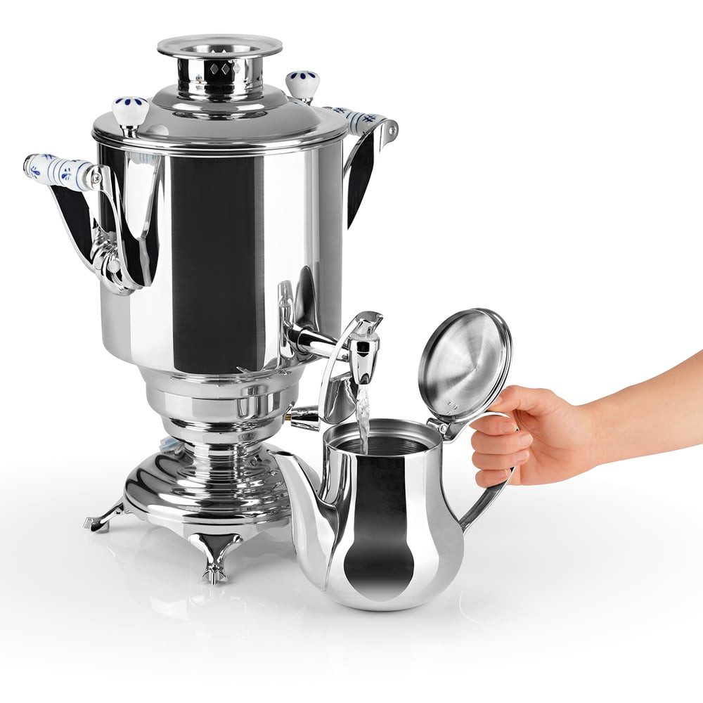 BEEM Samowar Romanov 5l 1800W Edelstahl mit Dispenser, 1800 W, Hotel Gastronomie Home 5L Wasserbehälter und 1,3L Teekanne