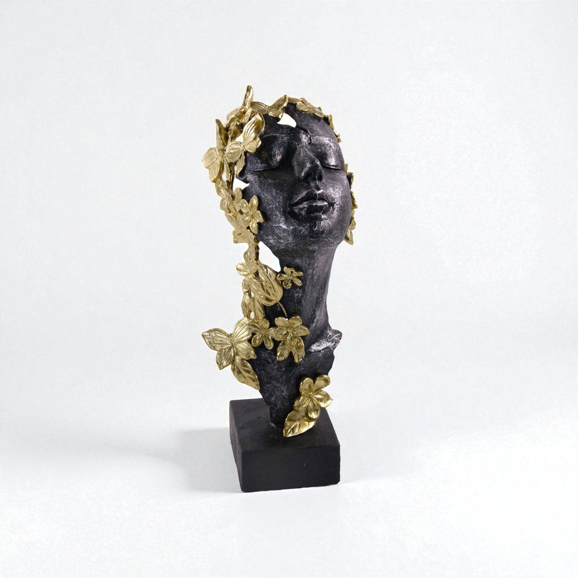 trends for living Dekofigur Skulptur Schwarzes Gesicht mit Goldenen Blumen günstig online kaufen