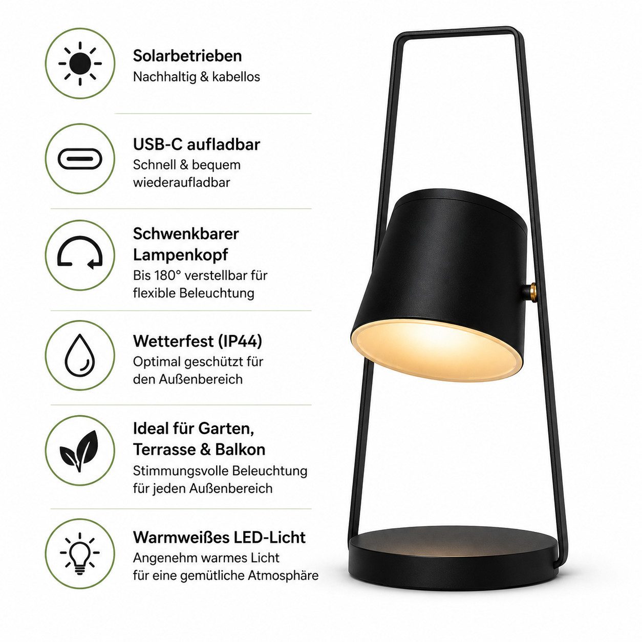 GiglioCollection LED Solarleuchte LED Solar-Tischleuchte schwenkbar IP44 wetterfest Garten & Terrasse, LED fest integriert, Rot, Grün, Blau, Warmweiß, Gelb, Vio – Bild 4 von 4