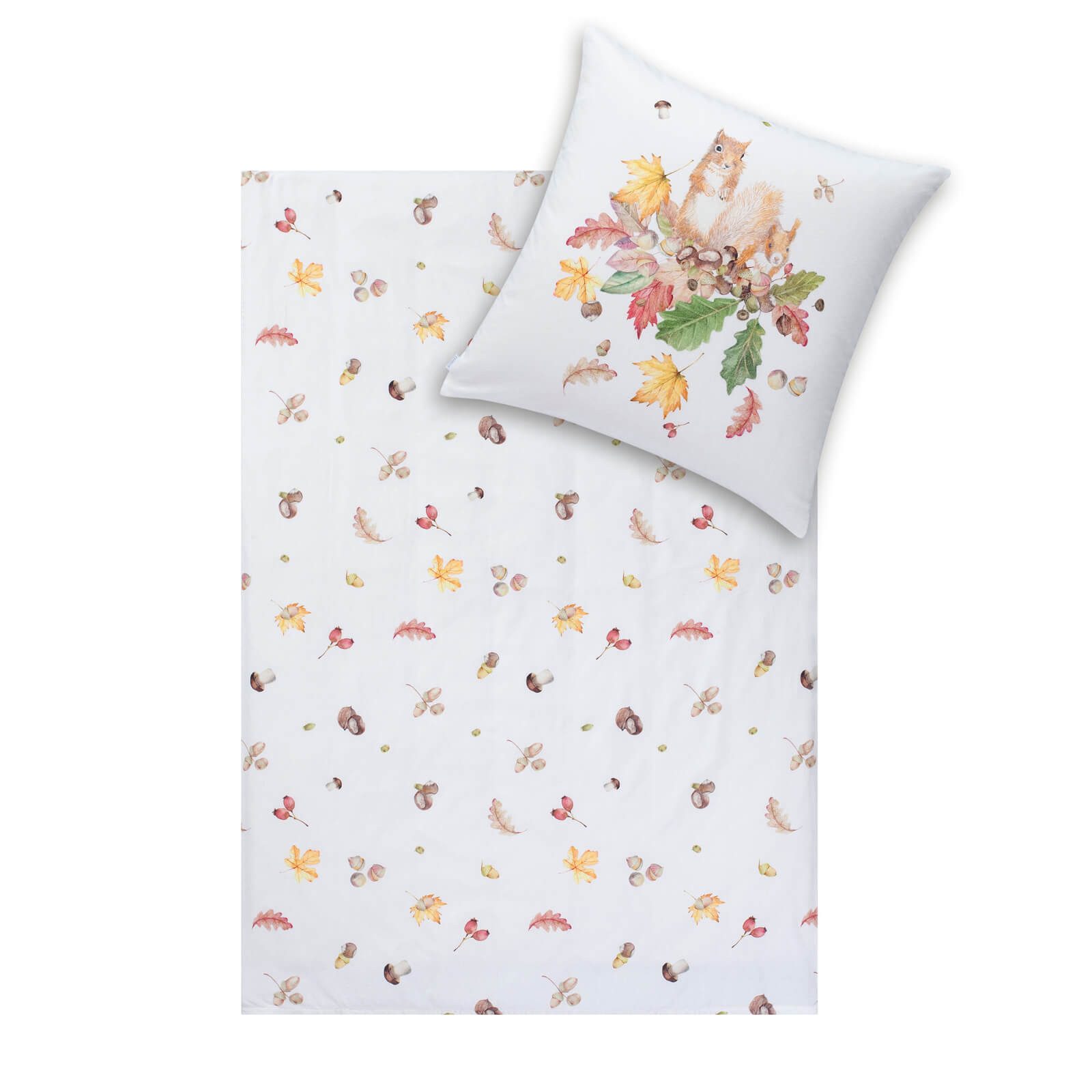 Estella Bettwäsche Squirrel 4450 230 Natur Kuschelflanell, Flanell, 2 teilig, Eichhörnchen, Herbstfrüchte, Blätter