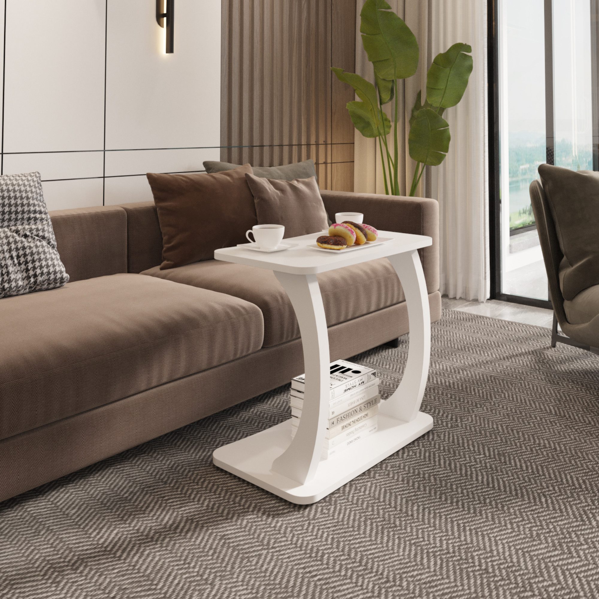 en.casa Beistelltisch, »Stattela« C-förmig 59 x 35 x 56 cm mit 4 Rollen Wei günstig online kaufen