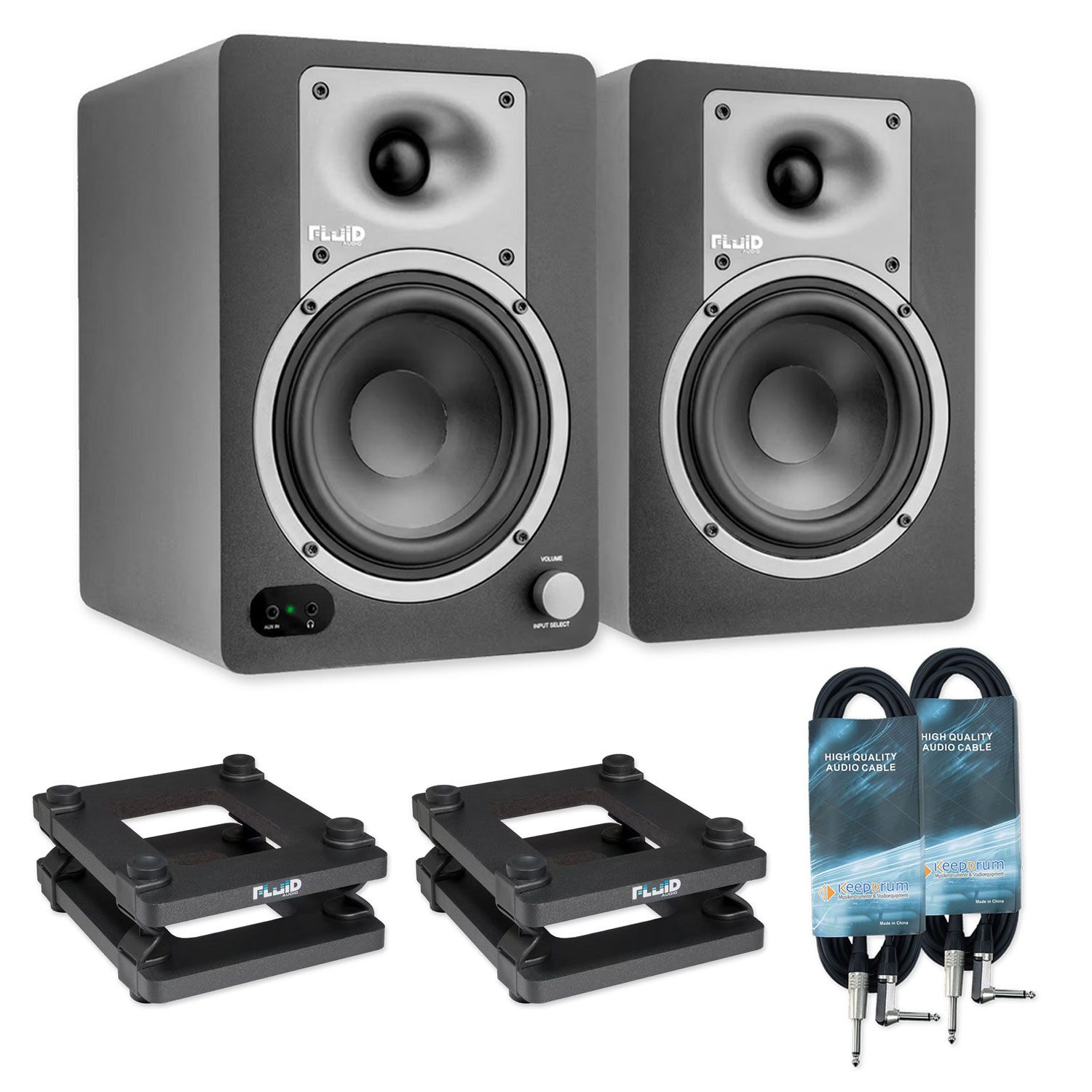Fluid Audio Fluid Audio Studio-Monitore C50BT Lautsprecher mit Stativen und Kabel Lautsprecher (Bluetooth, Vorteils-Set mit Stativen und Kabel)