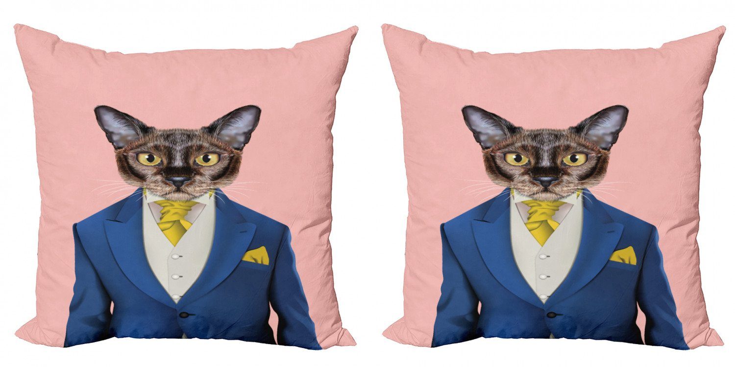 Kissenbezüge Modern Accent Doppelseitiger Digitaldruck, Abakuhaus (2 Stück), Hipster Skurril Porträt einer Katze