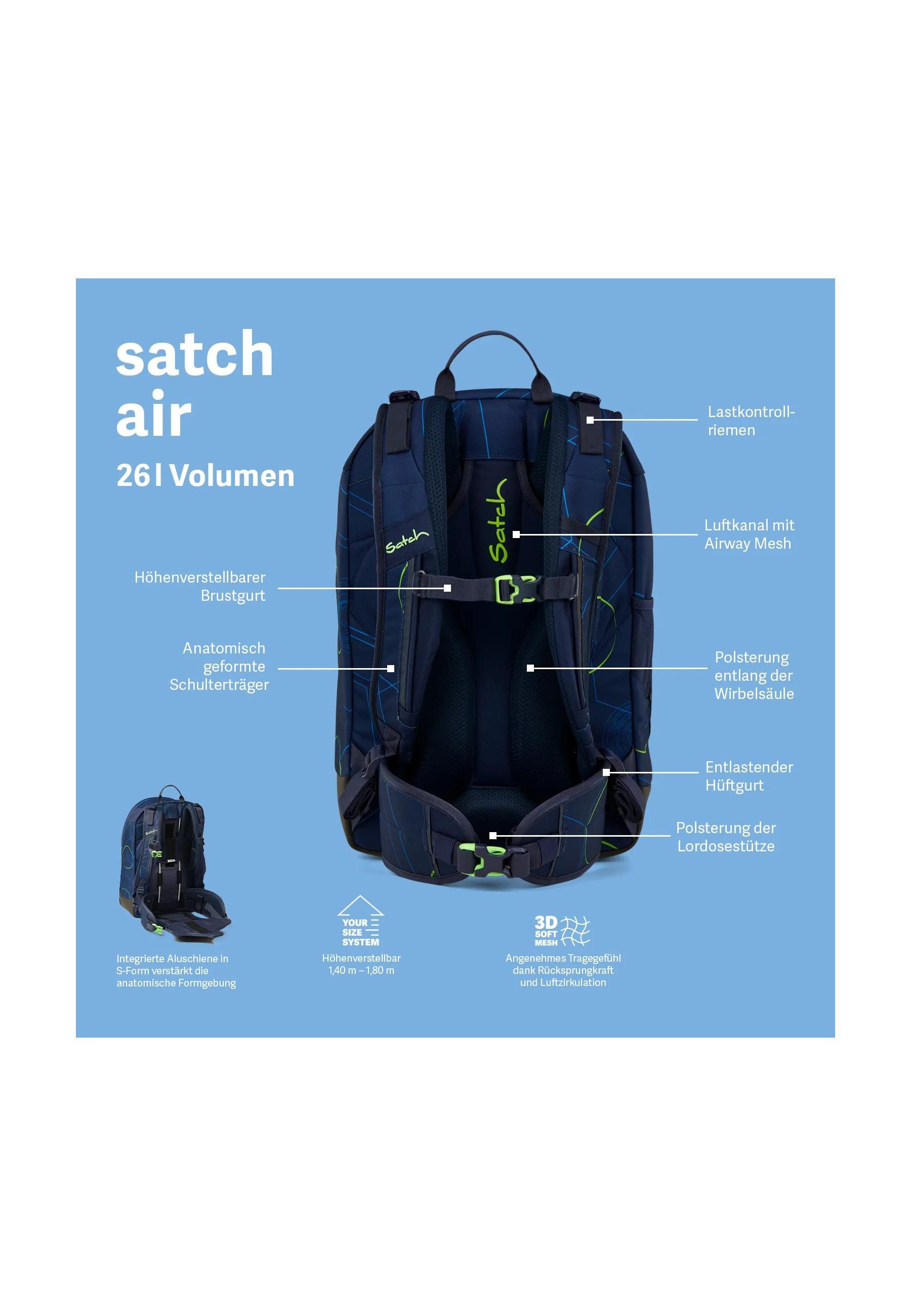 Satch Schulrucksack air . (1-tlg), größenverstellbares Rückensystem