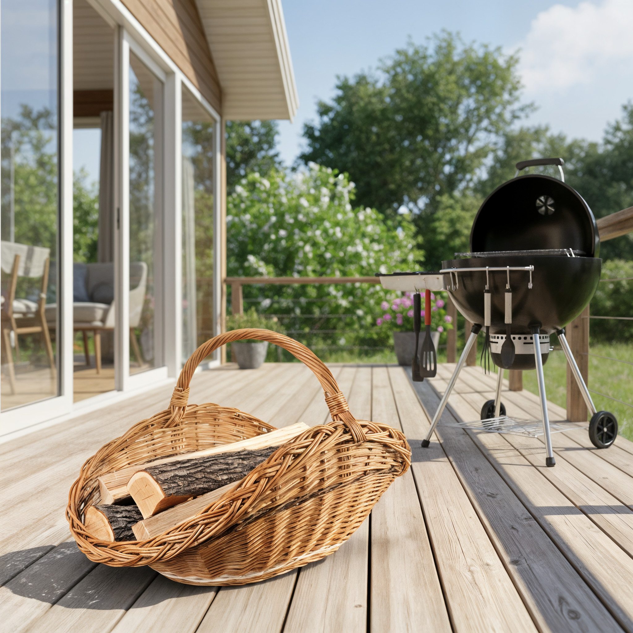 Creative Home Weidenkorb Holztrage Rattan Kaminholzkorb Kaminkorb Tragekorb – Bild 4 von 5