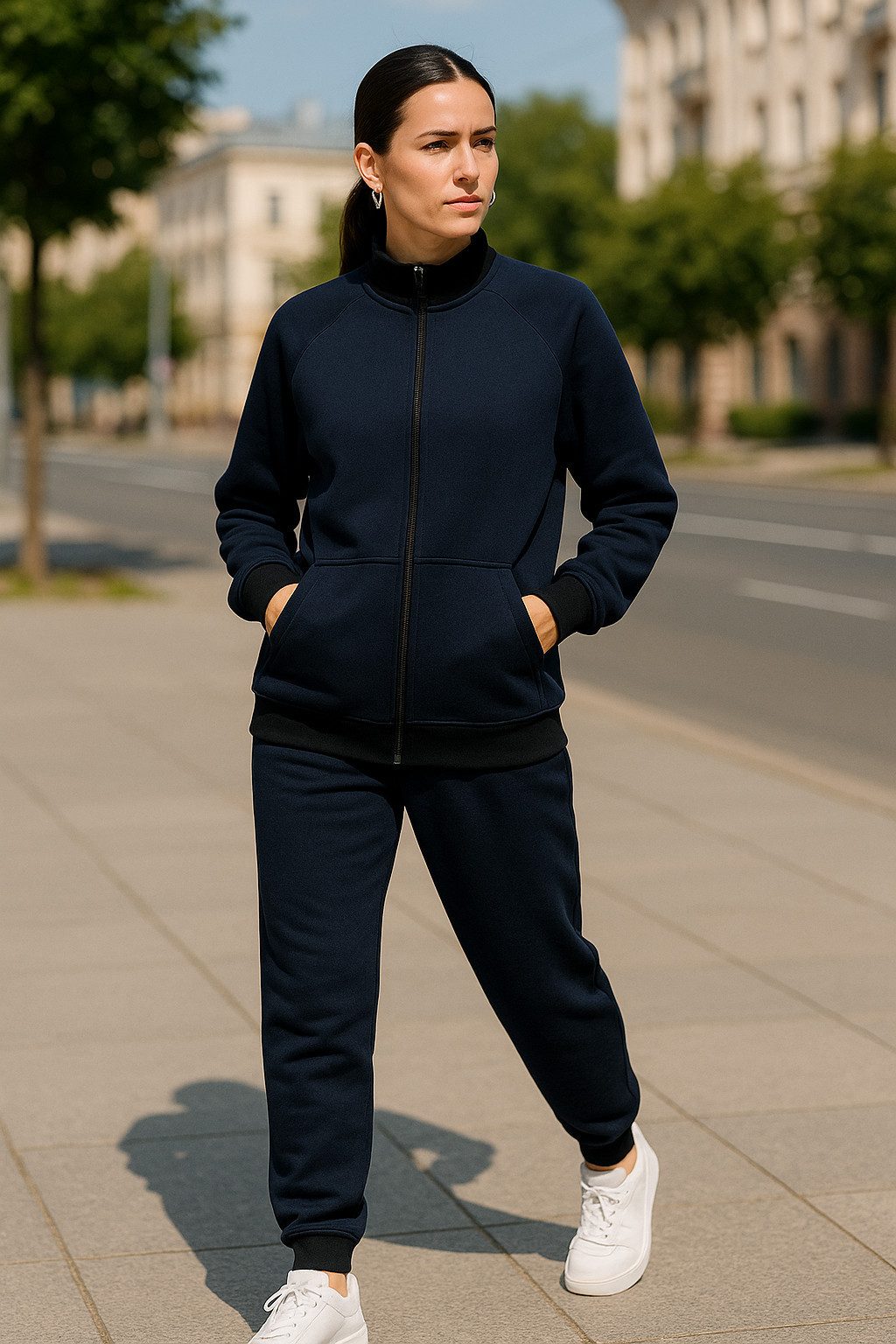 L.gonline Freizeitanzug Damen Trainingsanzug, Freizeitanzug ohne Kapuze 500A (Kapuzenjacke mit Reißverschluss, Hose, 2-tlg), Fitness Freizeit Casual