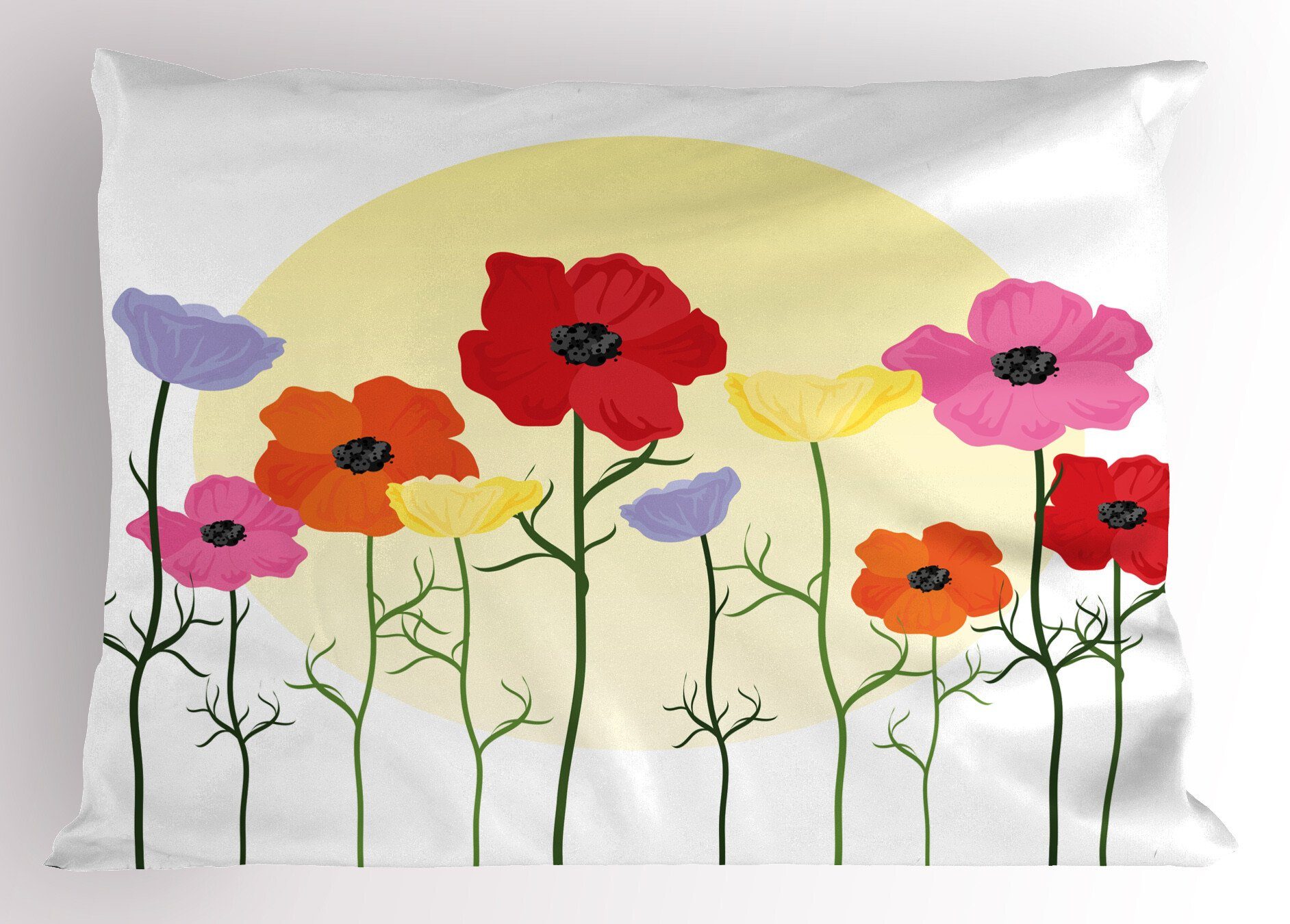 Kissenbezüge Dekorativer Standard King Size Gedruckter Kissenbezug, Abakuhaus (1 Stück), Blume Vibrierende Mohnblumen und Sonne