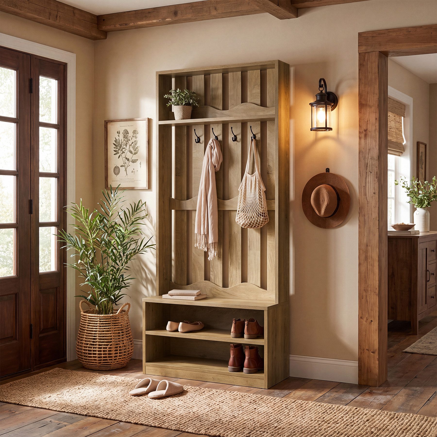 Tribesigns Garderobenständer Tribesigns 180CM Garderobenständer im Landhausstil mit Sitzbank 4-in-1, Vielseitige Funktionalität