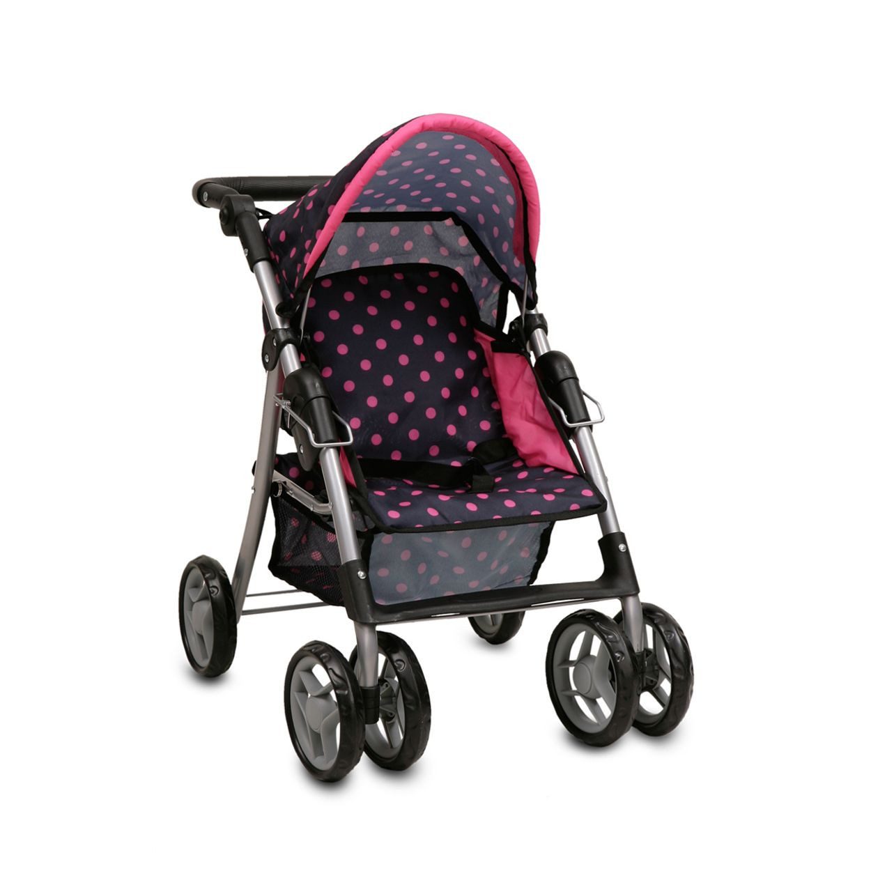 Moni Puppenbuggy Punkte 9352, Schiebehöhe bis 62 cm, zusammenklappbar, Sonnendach, Polyester