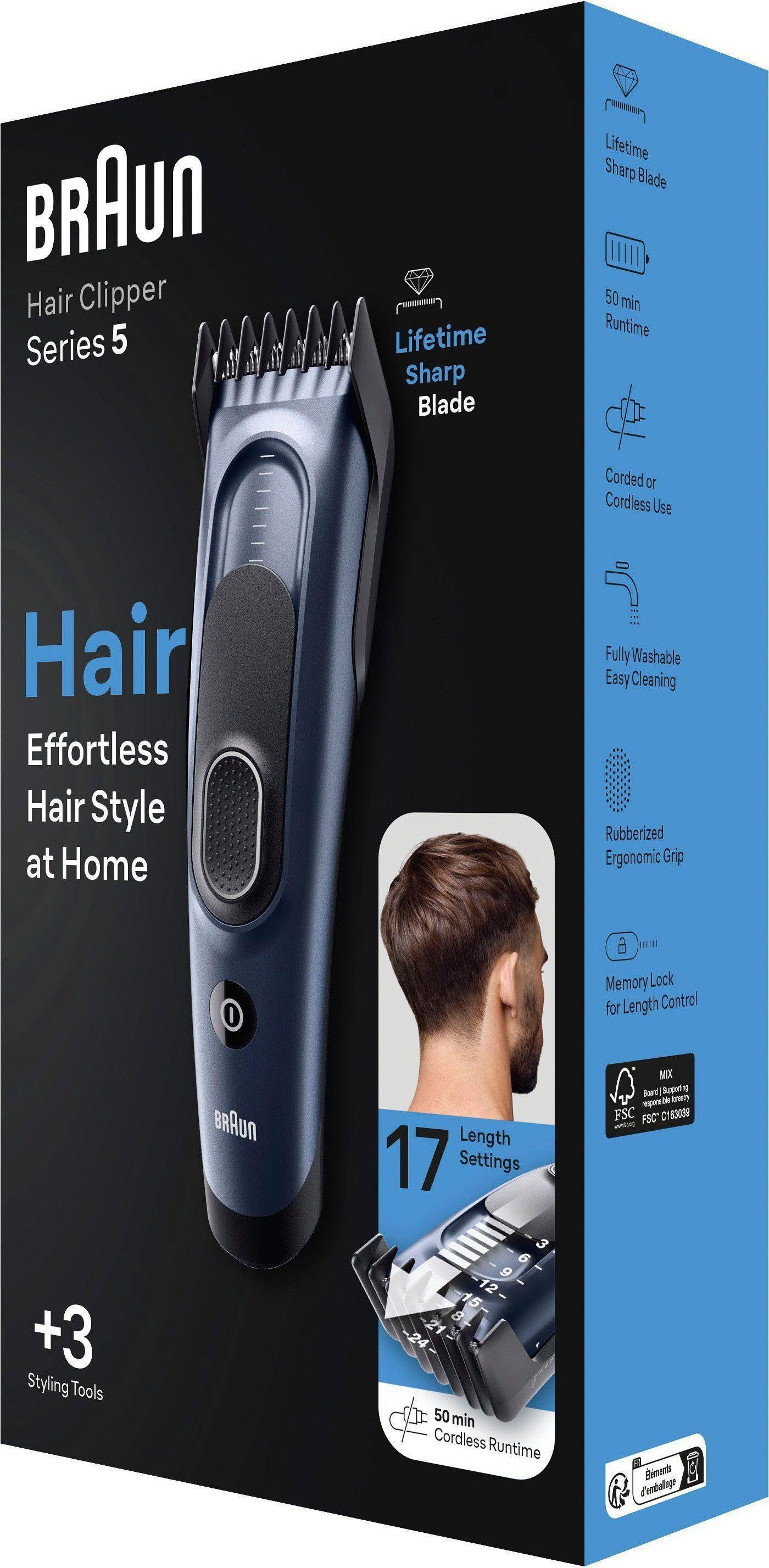 Braun Haarschneider Haarschneider HC5350, 17 Abwaschbar Längeneinstellungen