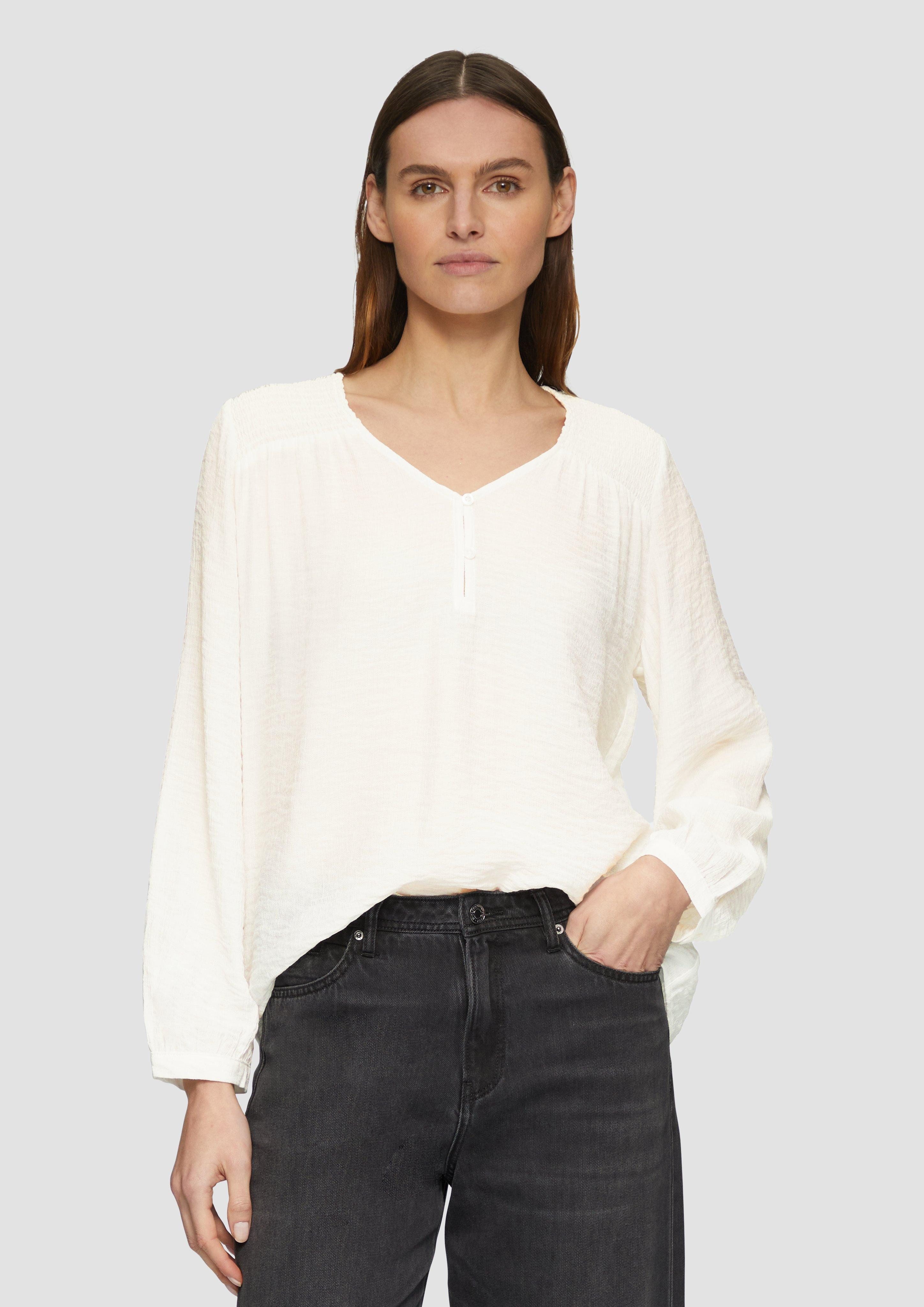 Langarmbluse Strukturierte Bluse aus Viskosemix mit Smok-Details