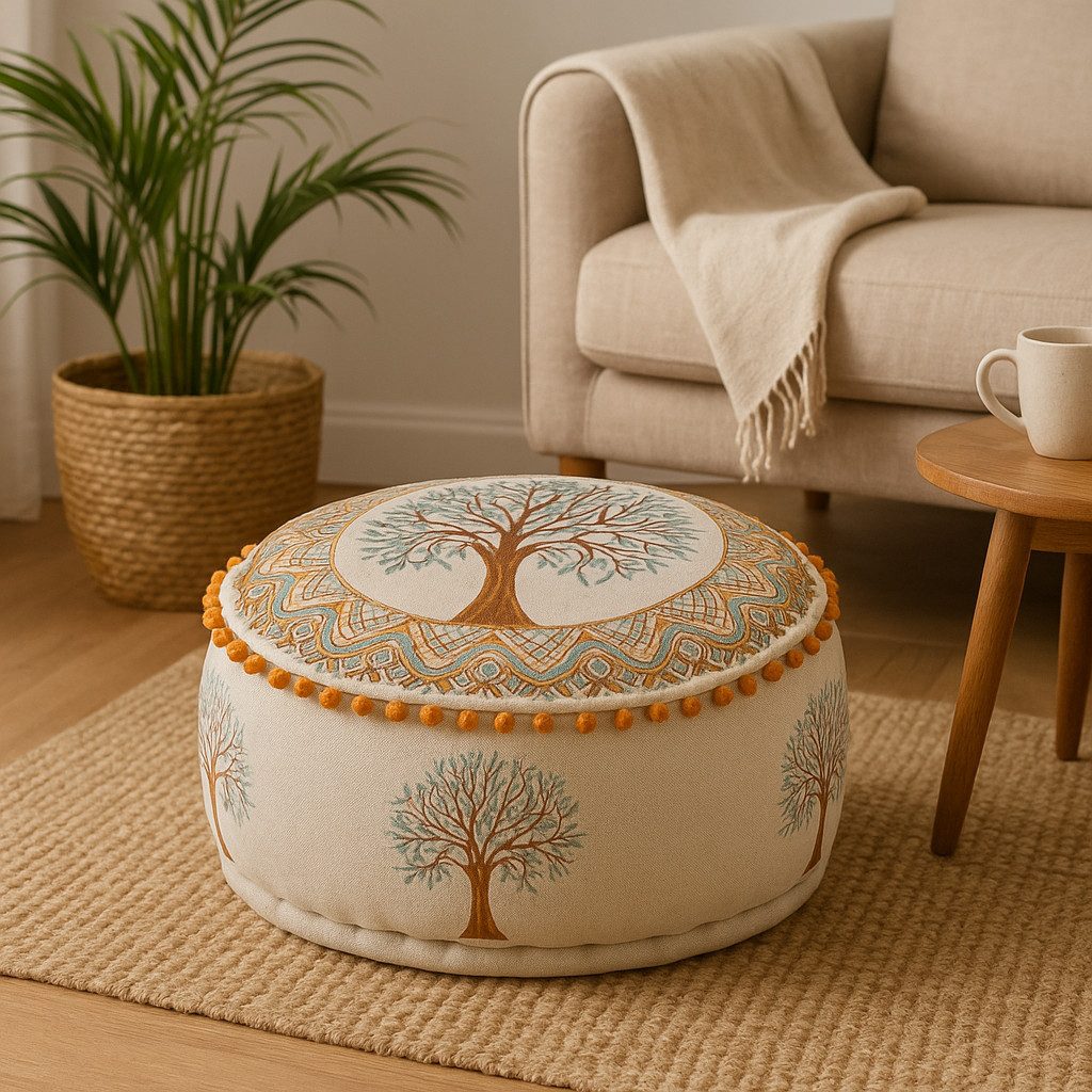 Marrakesch Orient & Mediterran Interior Pouf Pouf Guansha Braun, Sitzkissen 50x25 cm, Baumwolle bestickt, gefüllt (1-St), Handarbeit